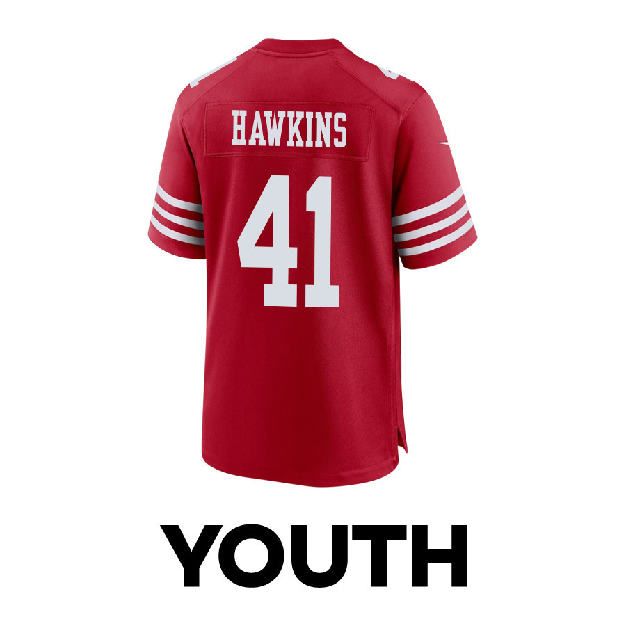 Tayler Hawkins 41 San Francisco 49ers Super Bowl LVIII Patch Game YOUTH Jersey - Scarlet JS1475 nicesnker - Image 3