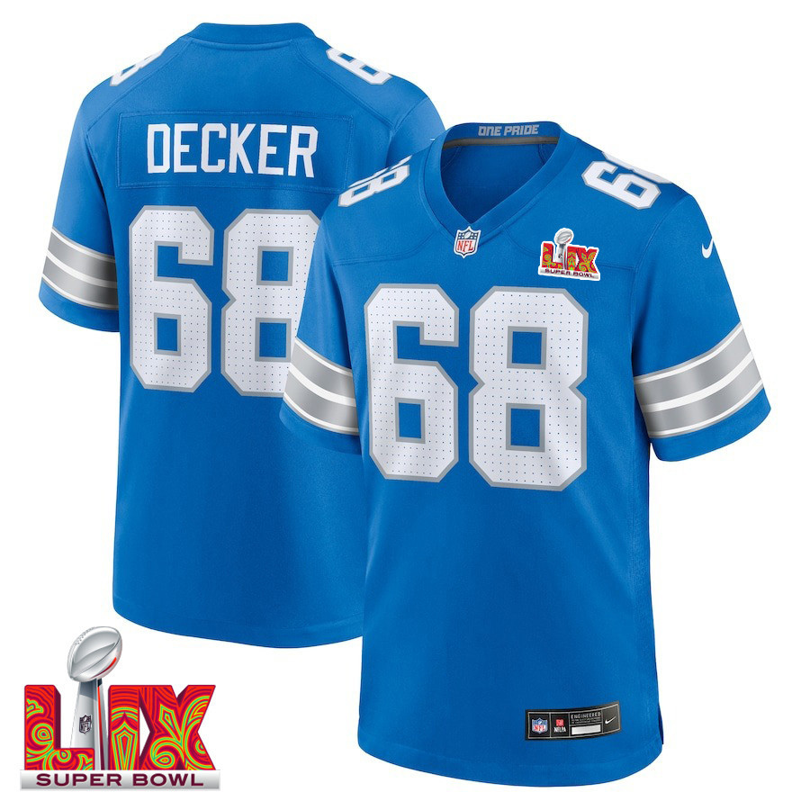 Taylor Decker #68 Detroit Lions Super Bowl LIX Jersey - Men's - Blue JS5296 nicesnker