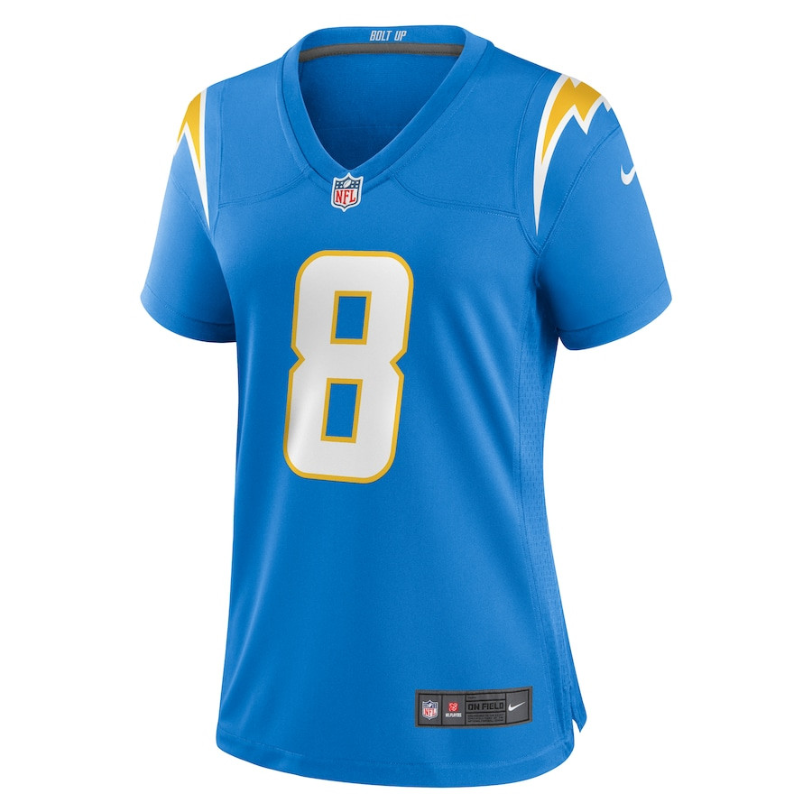 Alternative view of Taylor Heinicke 8 Los Angeles Chargers Women's Game Jersey - Powder Blue JS2996 nicesnker