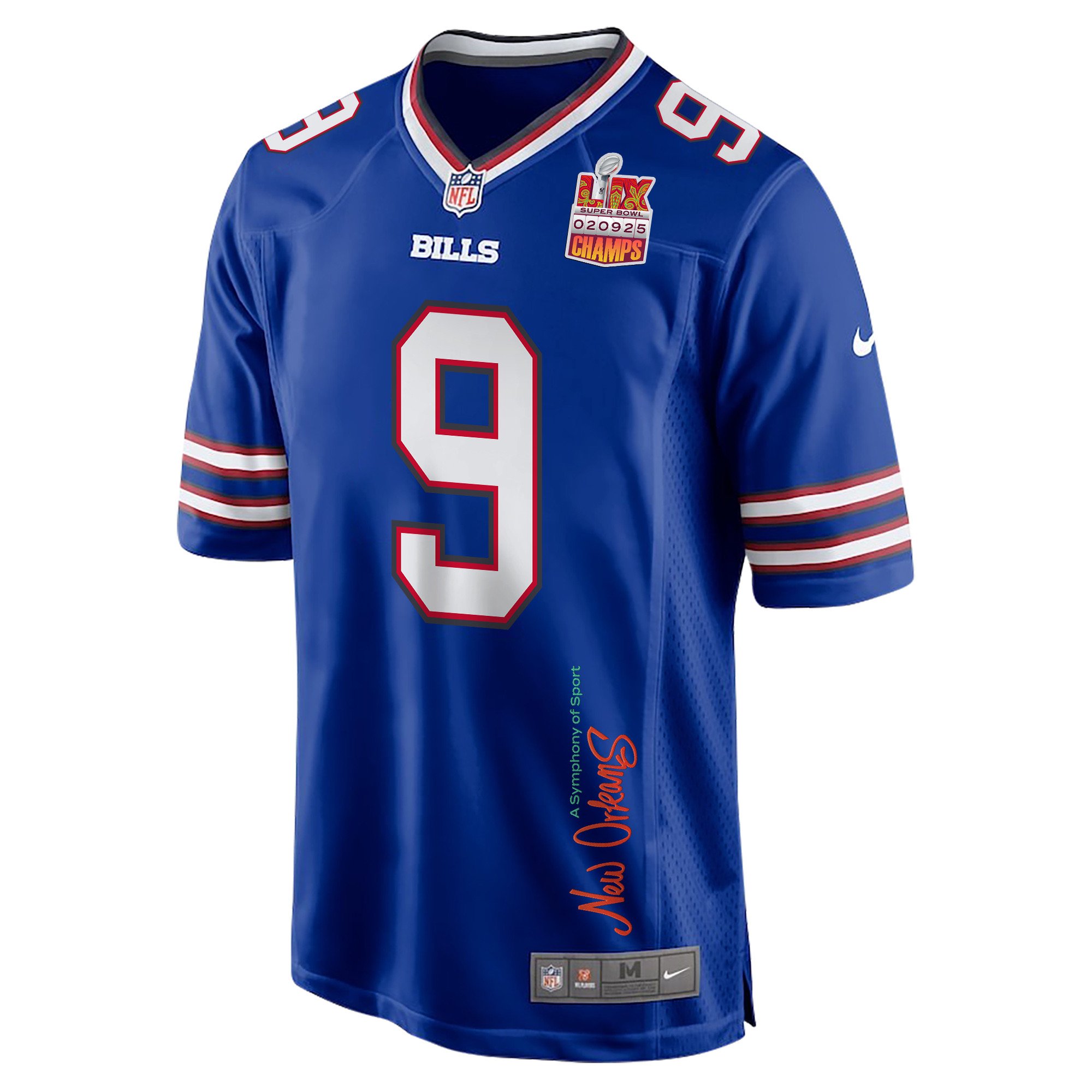 Taylor Rapp 9 Buffalo Bills Super Bowl LIX Champions Patch 'New Orleans - A Symphony of Sport' EMBROIDERED Game Men Jersey - Royal JS8712 nicesnker - Image 3