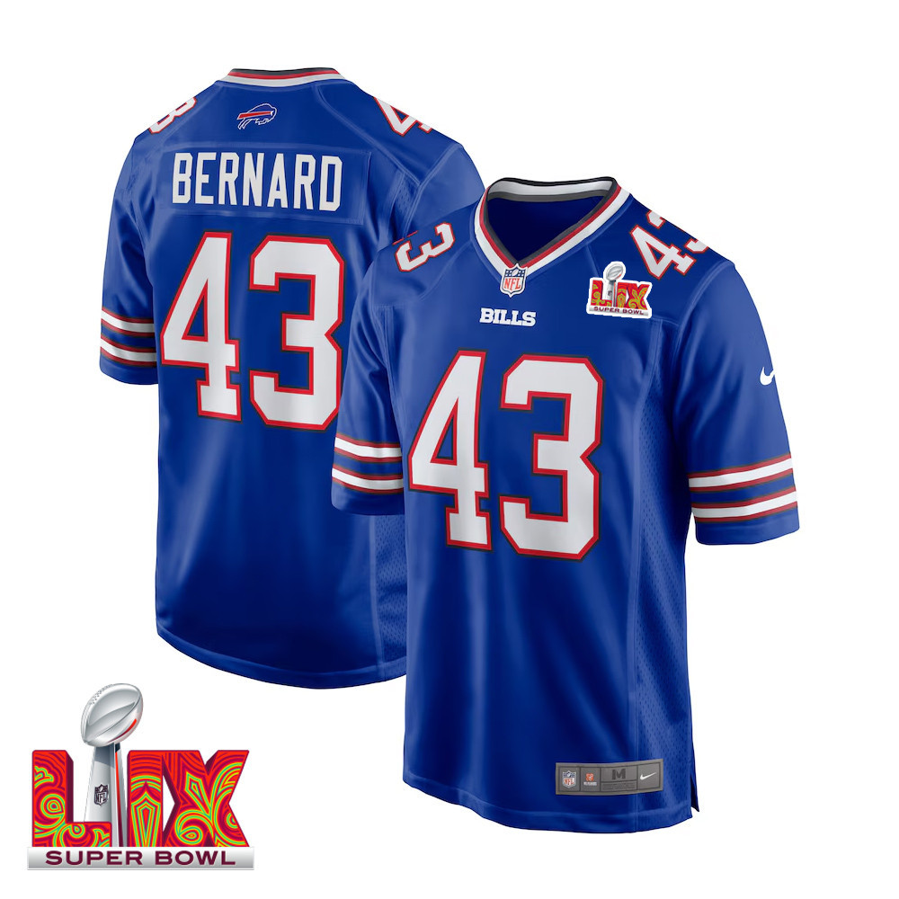 Terrel Bernard #43 Buffalo Bills Super Bowl LIX Jersey - Men's - Royal JS6914 nicesnker