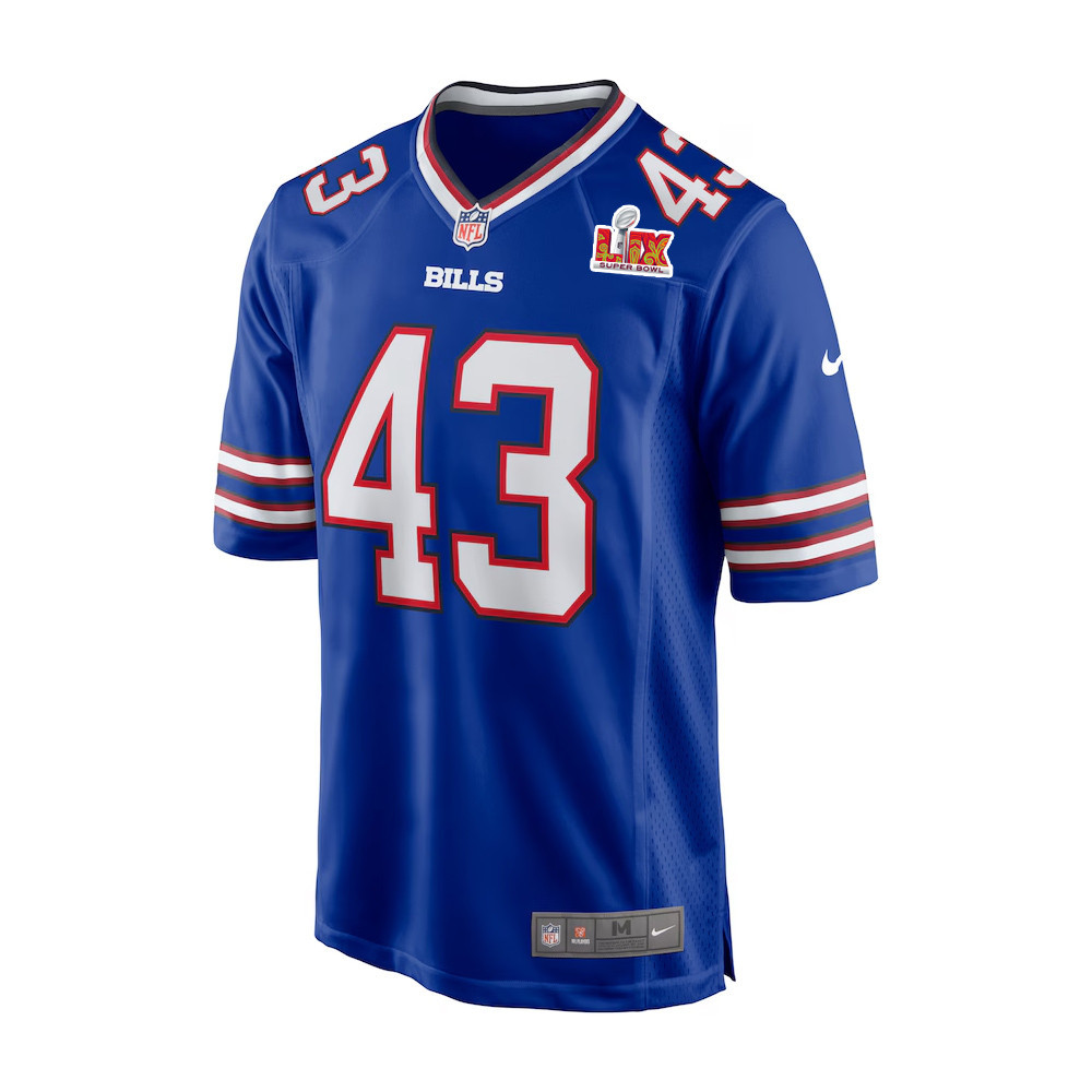 Alternative view of Terrel Bernard #43 Buffalo Bills Super Bowl LIX Jersey - Men's - Royal JS6914 nicesnker