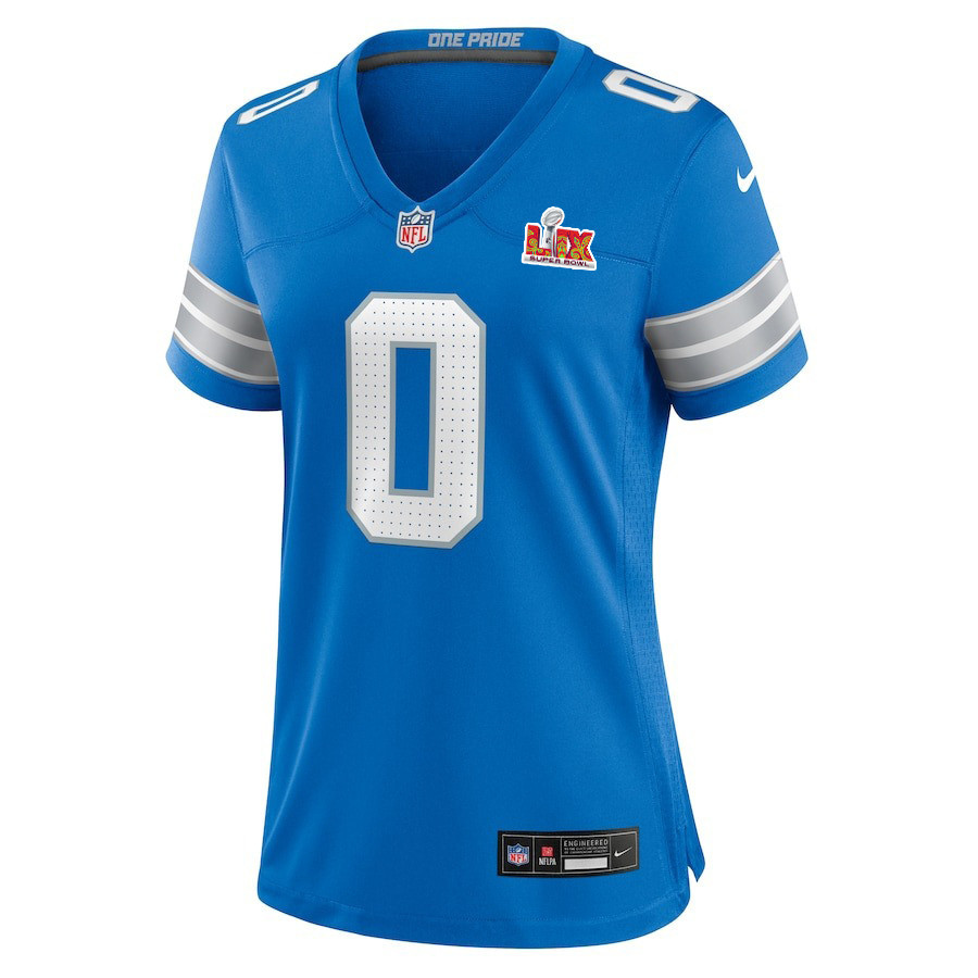 Alternative view of Terrion Arnold #0 Detroit Lions Super Bowl LIX Women's Jersey - Blue JS7373 nicesnker