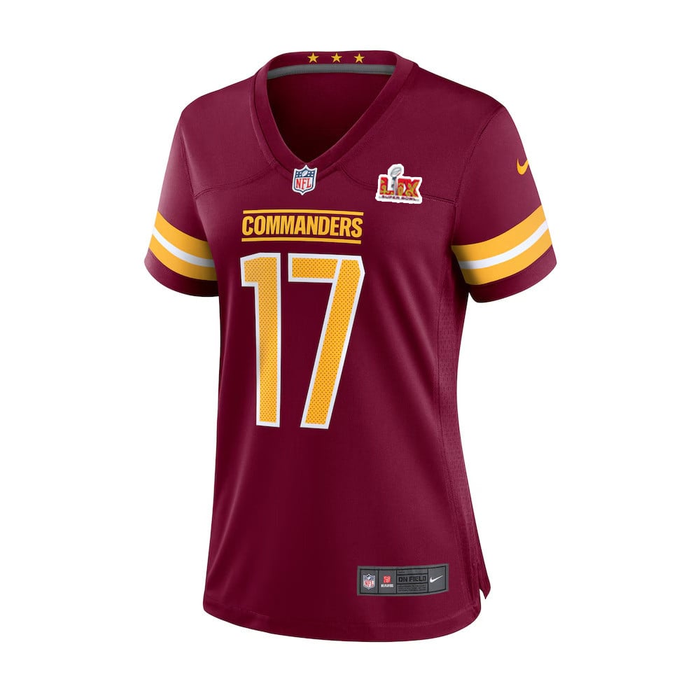 Alternative view of Terry McLaurin #17 Washington Commanders Super Bowl LIX Women's Jersey - Burgundy JS7502 nicesnker