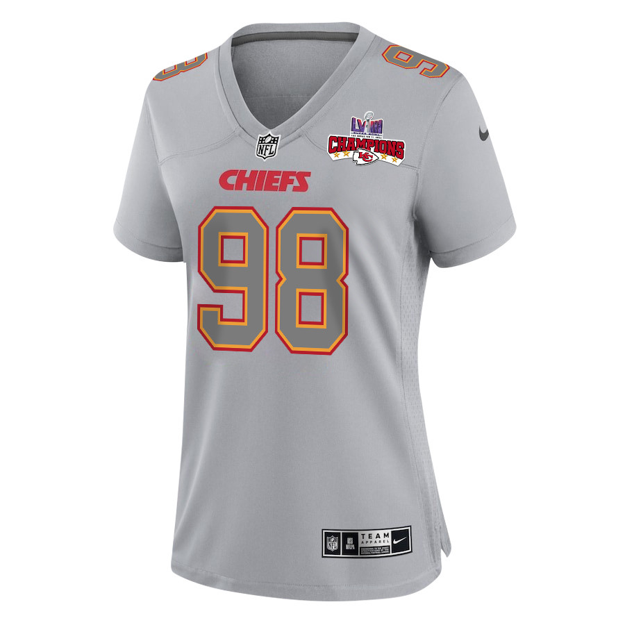 Alternative view of Tershawn Wharton 98 Kansas City Chiefs Super Bowl LVIII Champions 4 Stars Patch Atmosphere Fashion Game Women Jersey - Gray JS7639 nicesnker