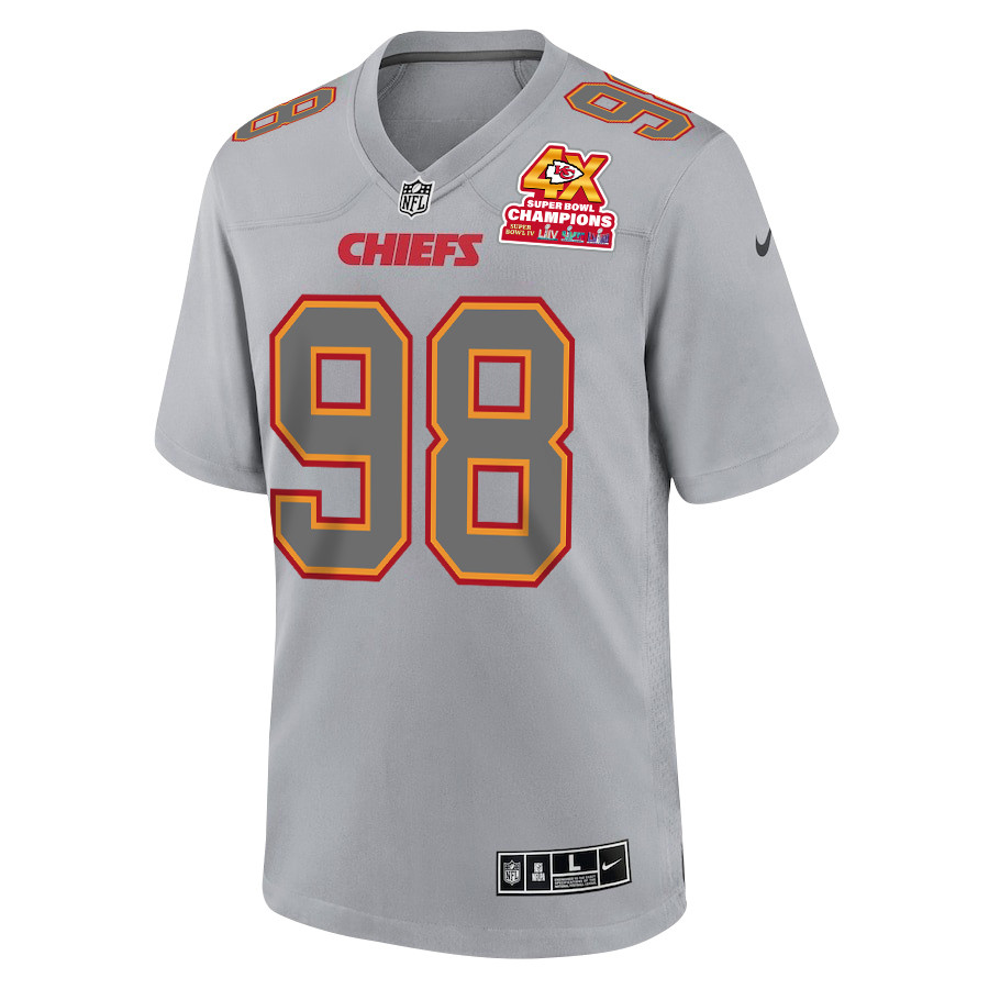 Alternative view of Tershawn Wharton 98 Kansas City Chiefs Super Bowl LVIII Champions 4X Atmosphere Fashion Game Men Jersey - Gray JS3578 nicesnker