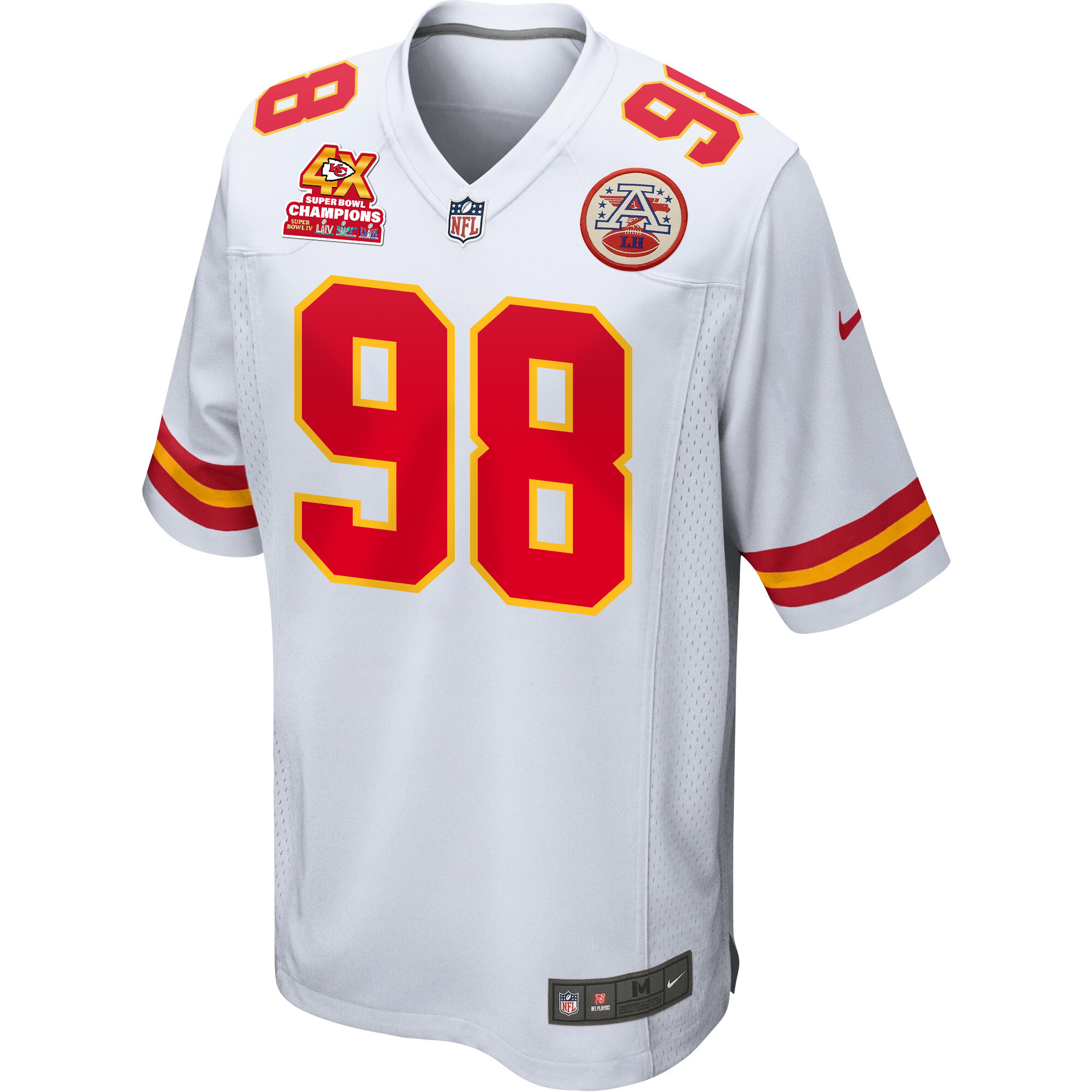 Alternative view of Tershawn Wharton 98 Kansas City Chiefs Super Bowl LVIII Champions 4X Game Men Jersey - White JS3065 nicesnker
