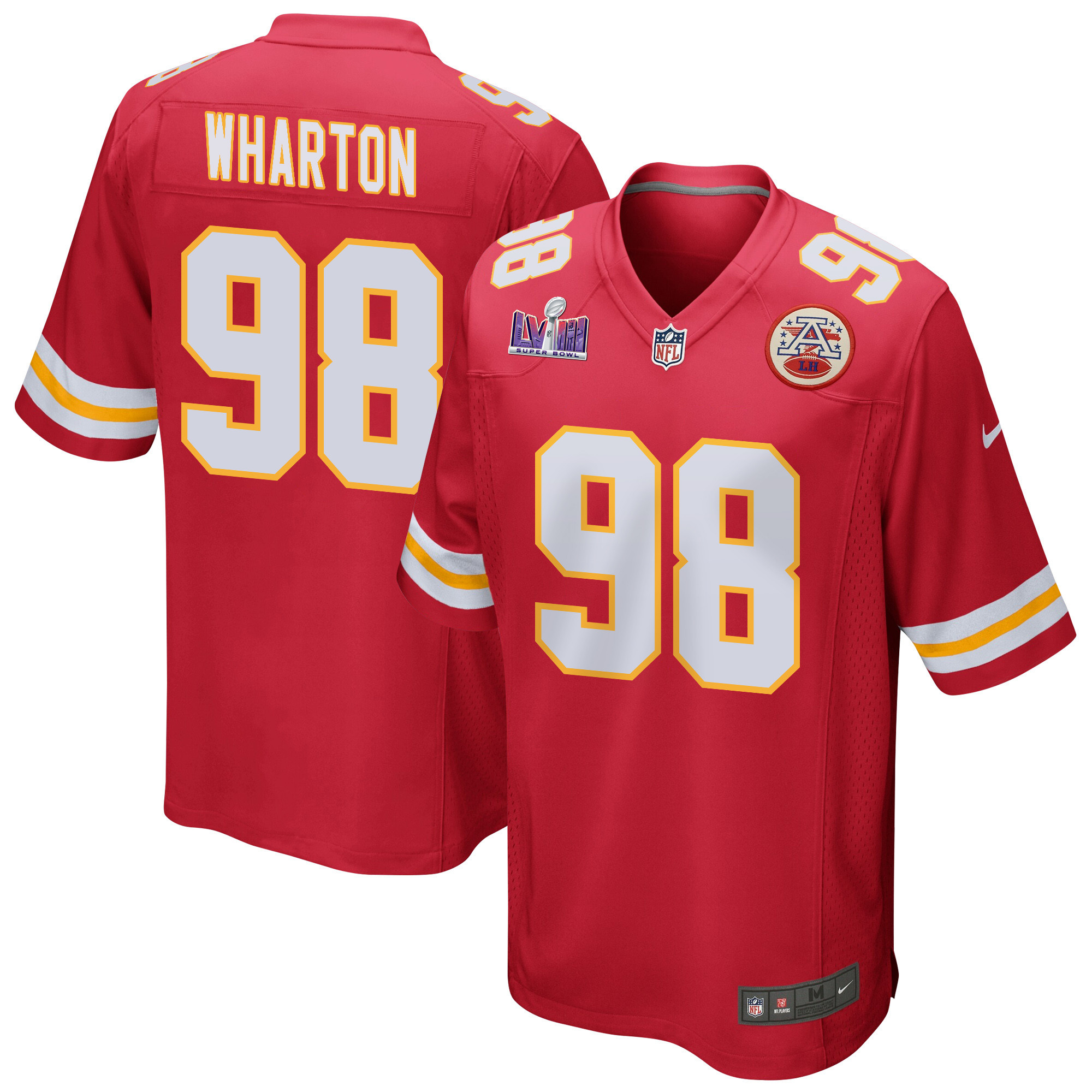 Tershawn Wharton 98 Kansas City Chiefs Super Bowl LVIII Patch Game Men Jersey - Red JS6111 nicesnker
