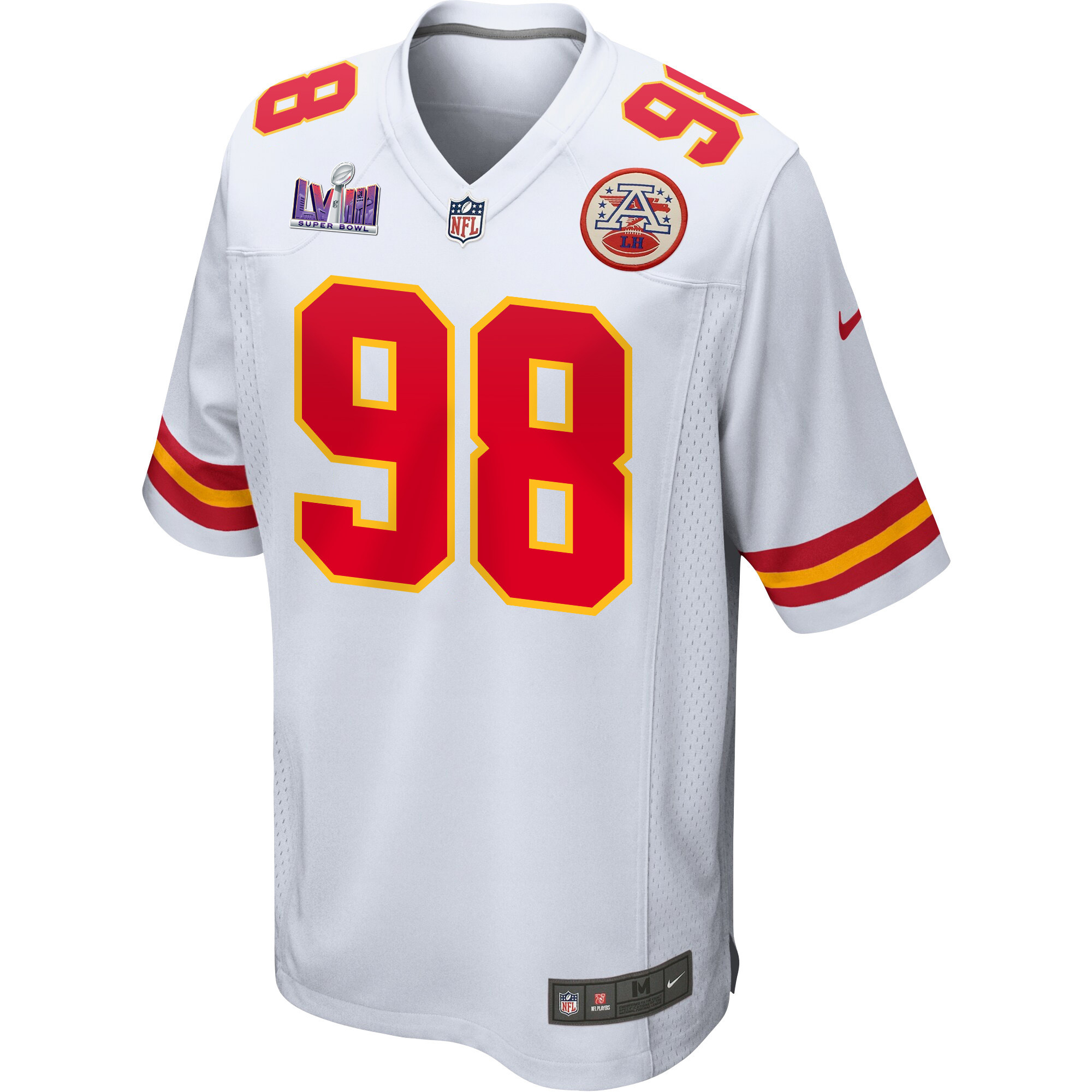 Alternative view of Tershawn Wharton 98 Kansas City Chiefs Super Bowl LVIII Patch Game Men Jersey - White JS4118 nicesnker