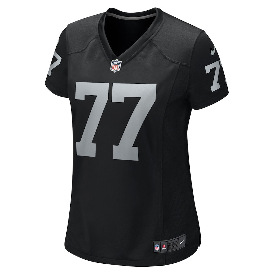 Alternative view of Thayer Munford Jr. 77 Las Vegas Raiders Women's Team Game Jersey - Black JS5061 nicesnker