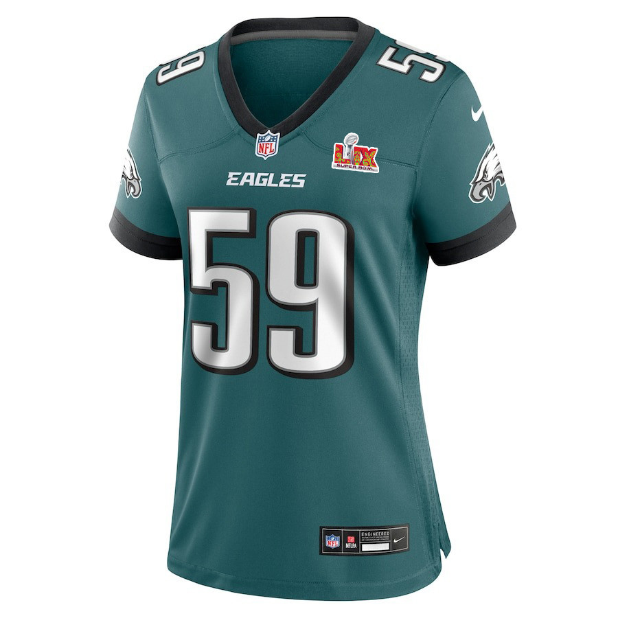 Alternative view of Thomas Booker IV #59 Philadelphia Eagles Super Bowl LIX Women's Jersey - Midnight Green JS7431 nicesnker