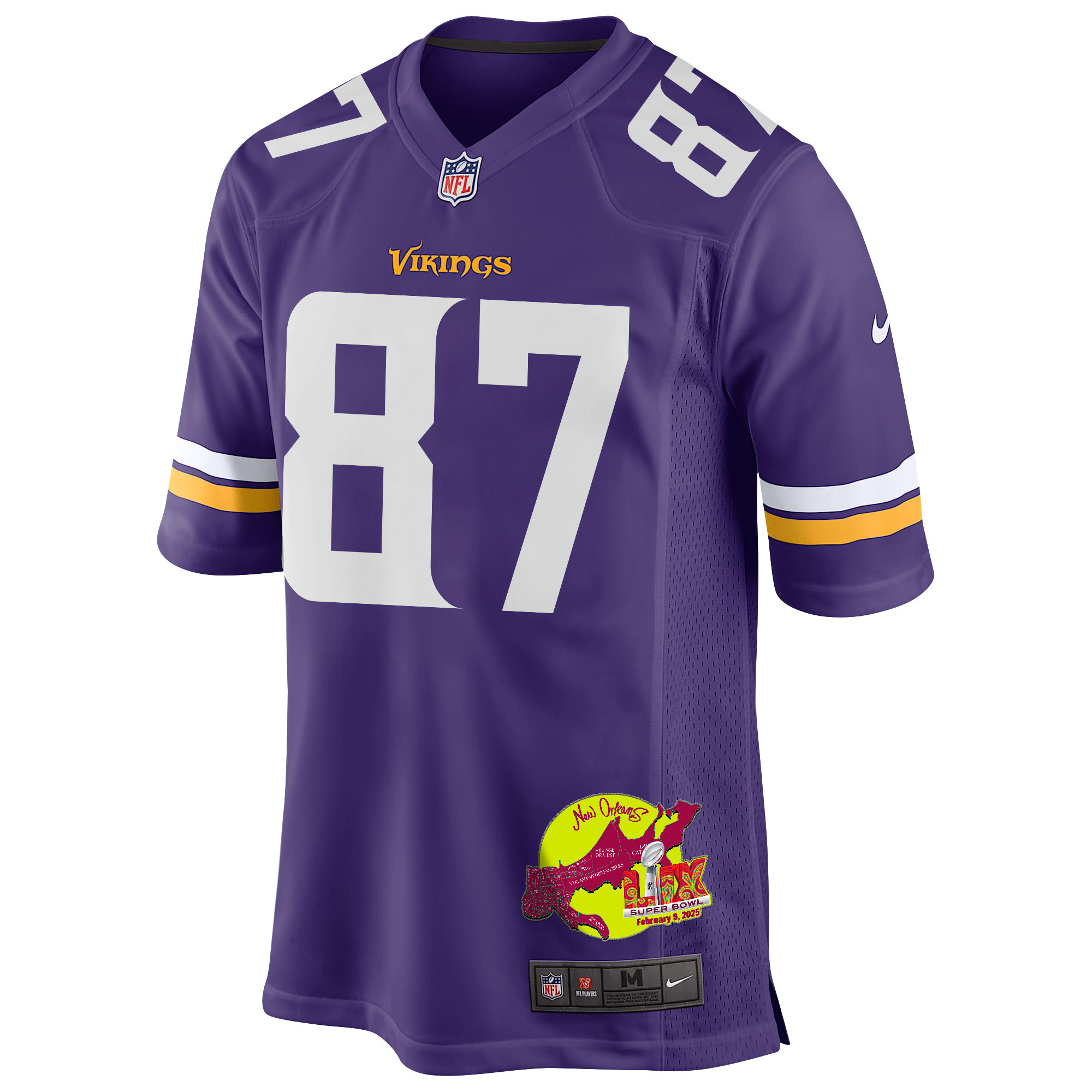 T.J. Hockenson 87 Minnesota Vikings Super Bowl LIX New Orleans Patch Game Men Jersey - Purple JS7814 nicesnker - Image 3
