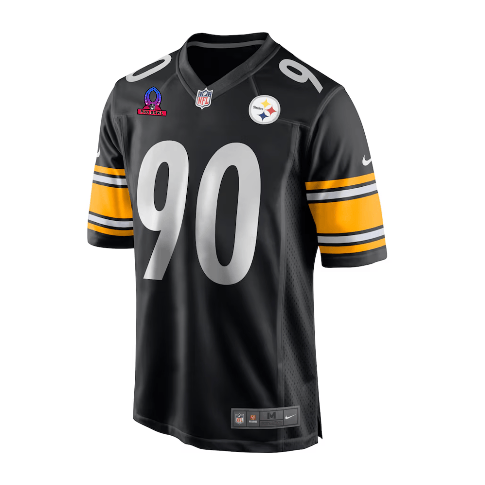Alternative view of T.J. Watt 90 Pittsburgh Steelers 2025 Pro Bowl Patch Game Men Jersey - Black JS5689 nicesnker