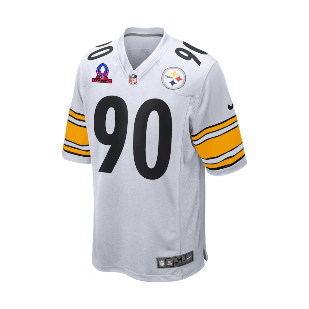 Alternative view of T.J. Watt 90 Pittsburgh Steelers 2025 Pro Bowl Patch Game Men Jersey - White JS8088 nicesnker