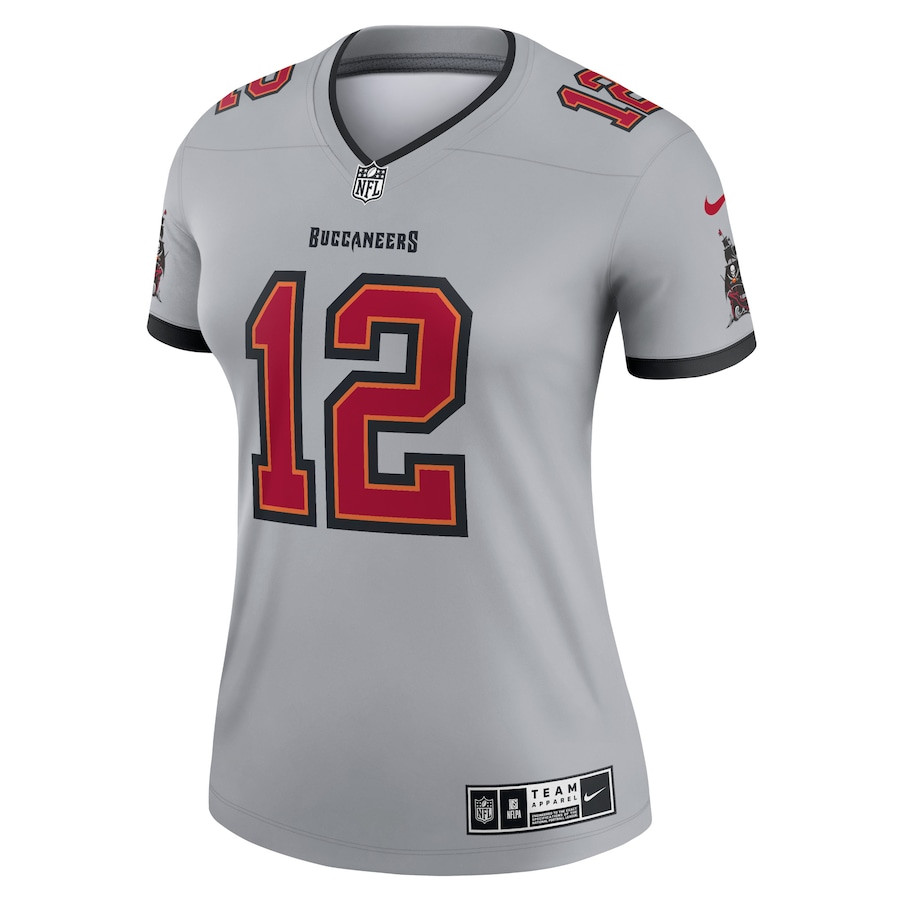 Alternative view of Tom Brady 12 Tampa Bay Buccaneers Women Inverted Legend Jersey - Gray JS7934 nicesnker