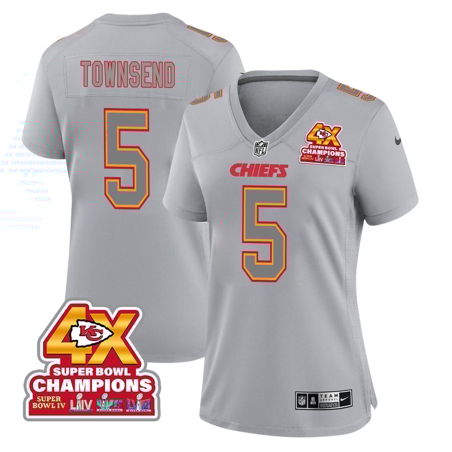 Tommy Townsend 5 Kansas City Chiefs Super Bowl LVIII Champions 4X Atmosphere Fashion Game Women Jersey - Gray JS9894 nicesnker