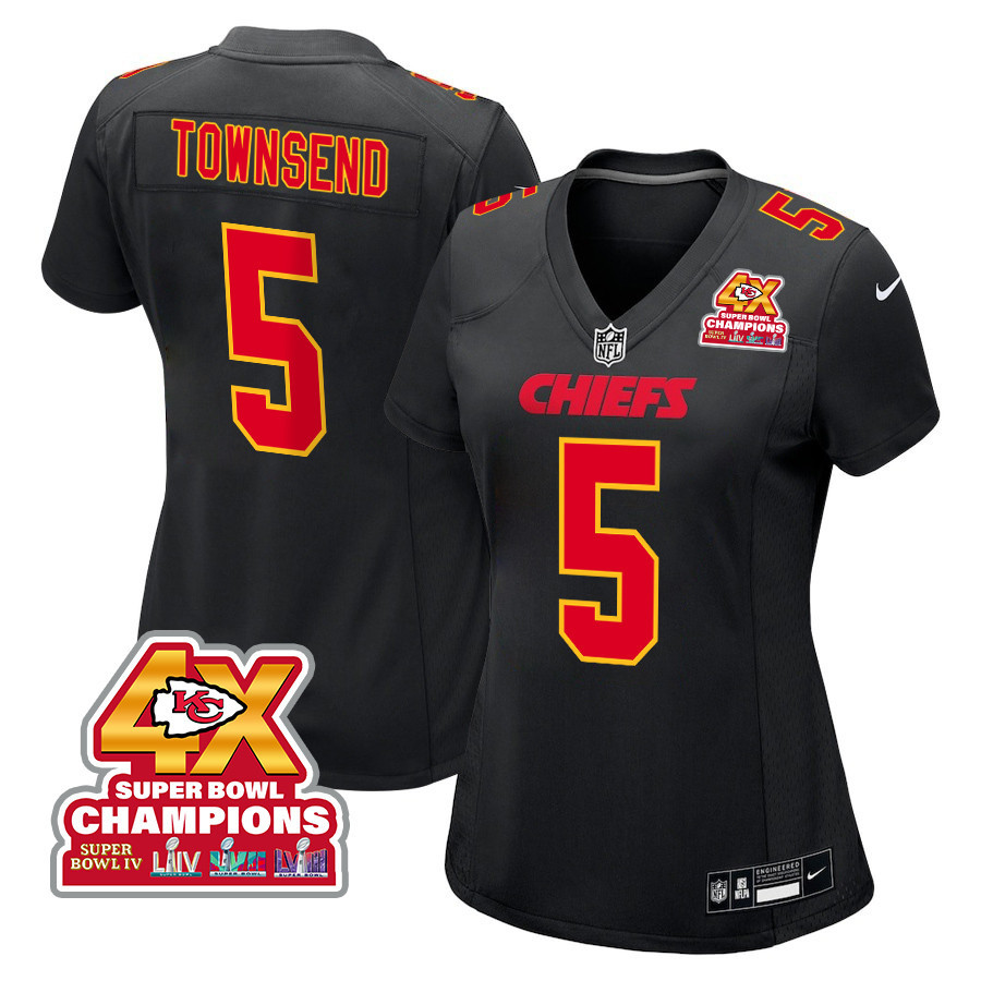 Tommy Townsend 5 Kansas City Chiefs Super Bowl LVIII Champions 4X Fashion Game Women Jersey - Carbon Black JS7195 nicesnker