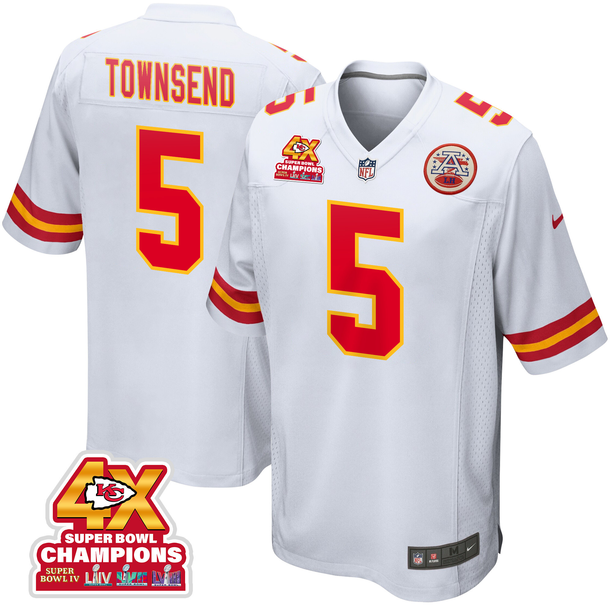 Tommy Townsend 5 Kansas City Chiefs Super Bowl LVIII Champions 4X Game Men Jersey - White JS3298 nicesnker