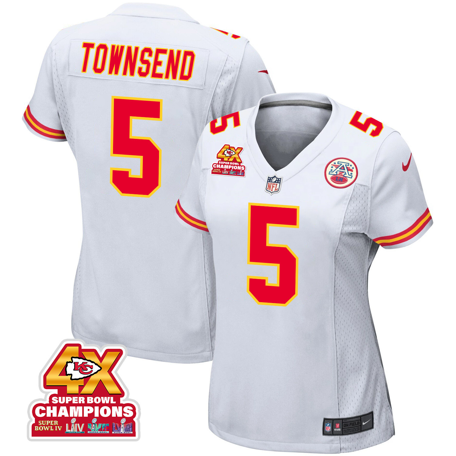 Tommy Townsend 5 Kansas City Chiefs Super Bowl LVIII Champions 4X Game Women Jersey - White JS4483 nicesnker
