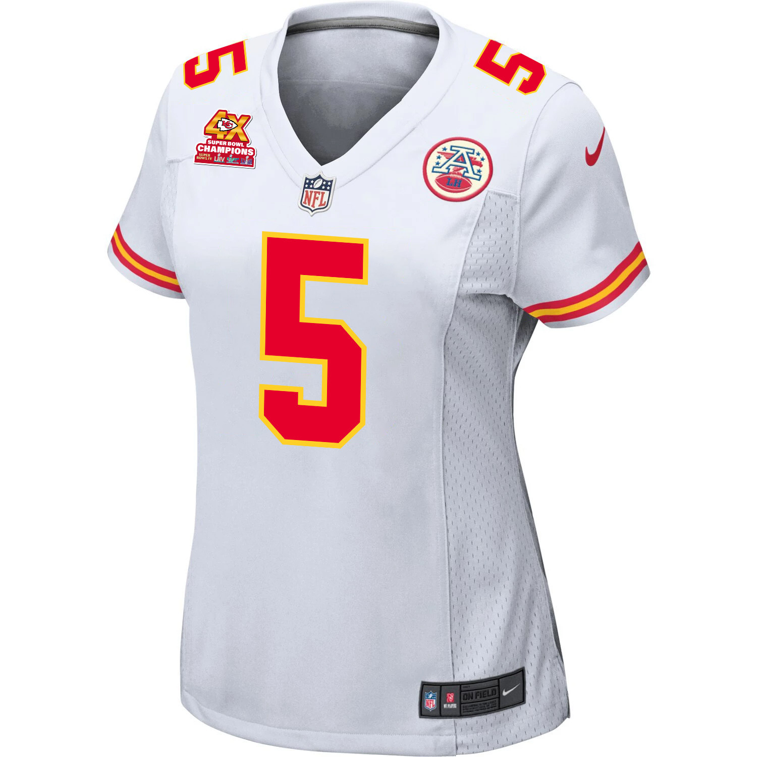 Alternative view of Tommy Townsend 5 Kansas City Chiefs Super Bowl LVIII Champions 4X Game Women Jersey - White JS4483 nicesnker