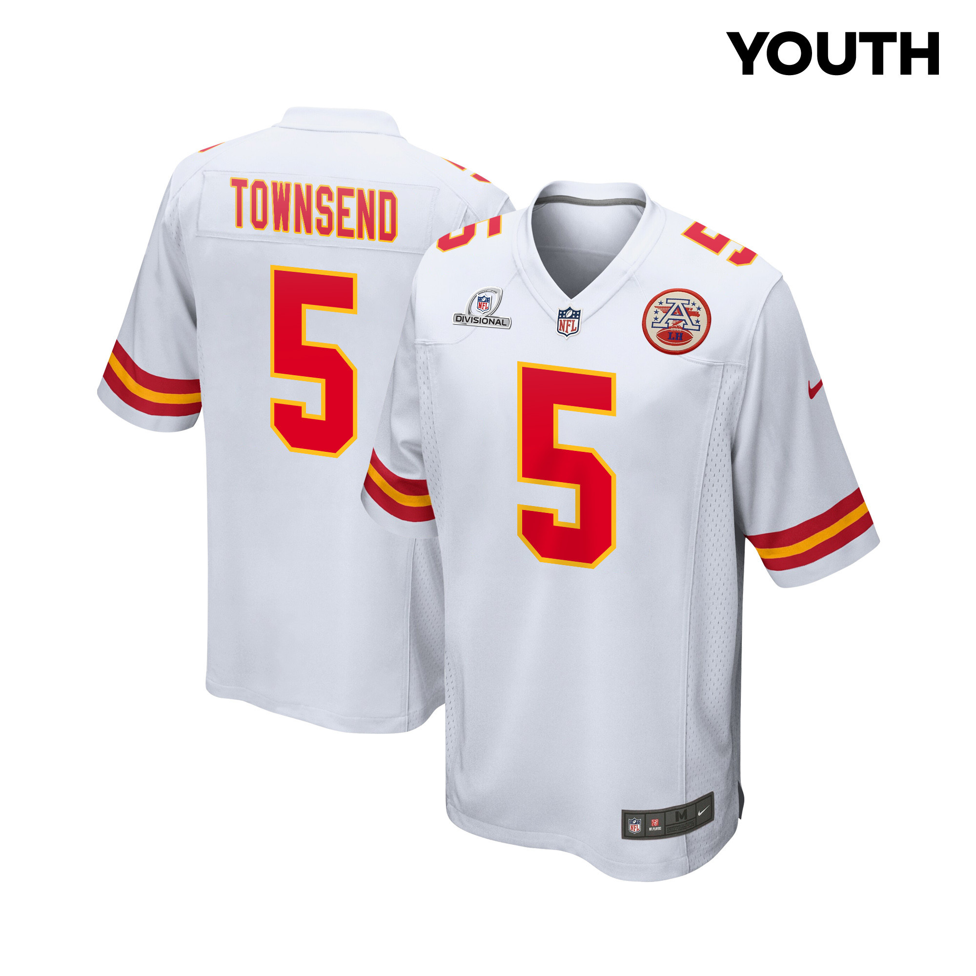 Tommy Townsend 5 Kansas City Chiefs Super Bowl LVIII Patch Game YOUTH Jersey - White JS5402 nicesnker