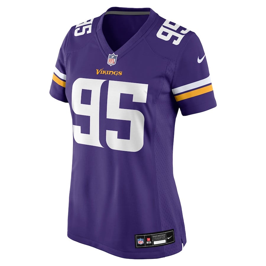 Alternative view of Travis Bell 95 Minnesota Vikings Women's Game Jersey - Purple JS4977 nicesnker