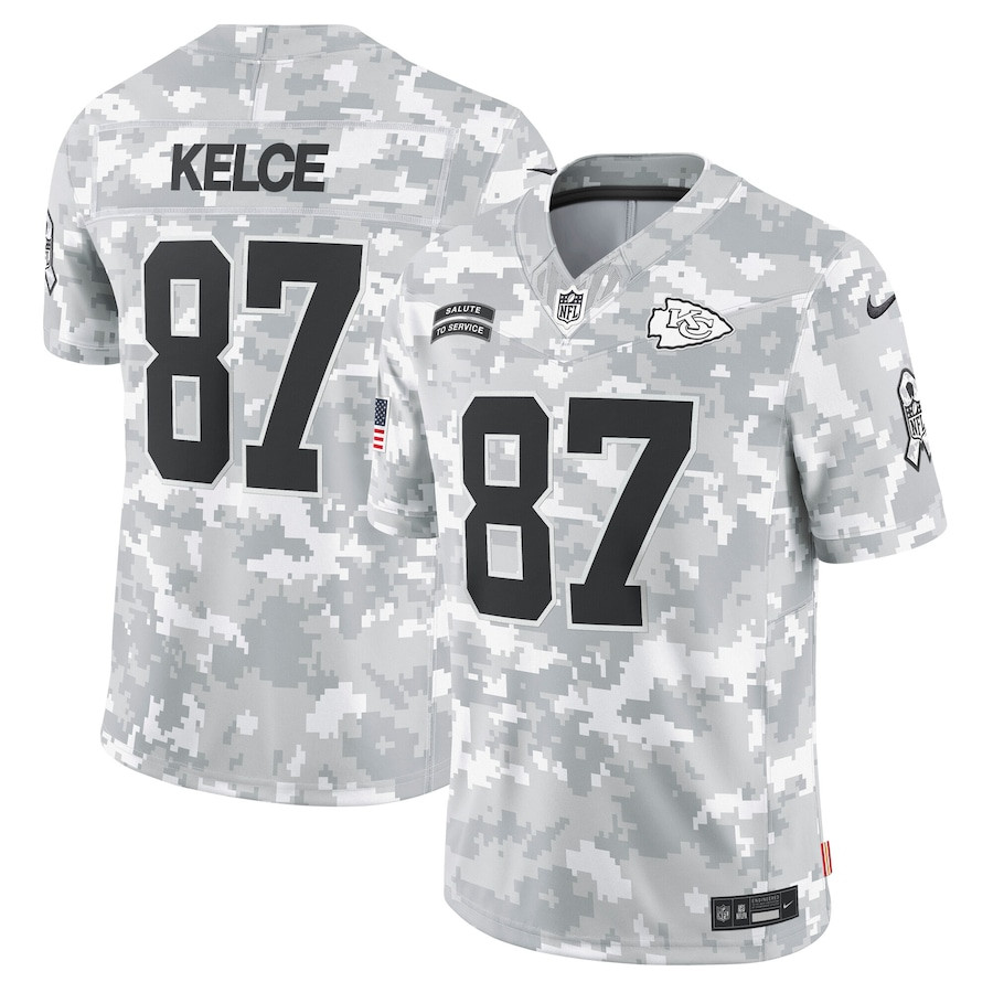 Travis Kelce 87 Kansas City Chiefs 2024 Salute to Service Limited Men Jersey - Arctic Camo JS2870 nicesnker