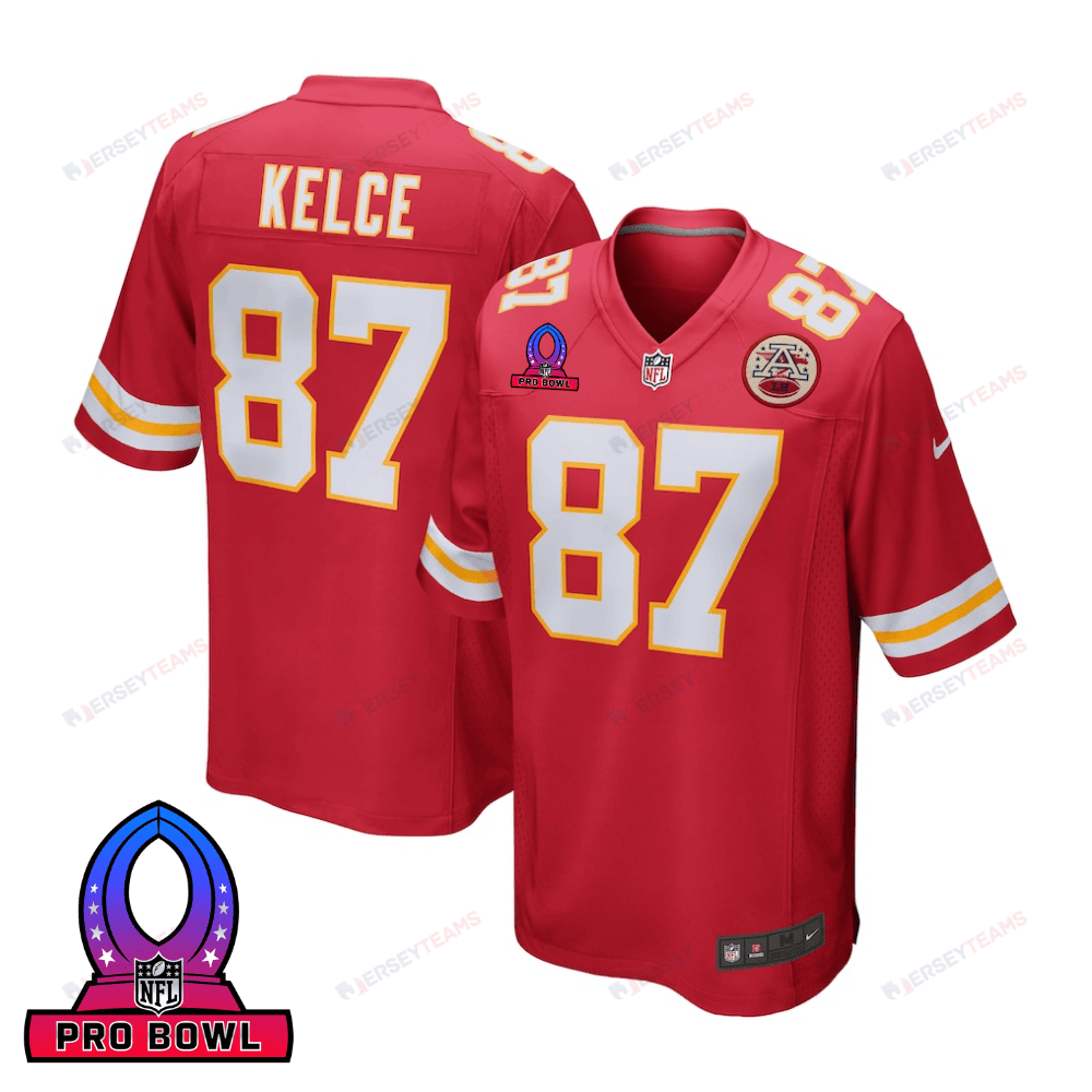 Travis Kelce 87 Kansas City Chiefs 2025 Pro Bowl Patch Game Men Jersey - Red JS5710 nicesnker