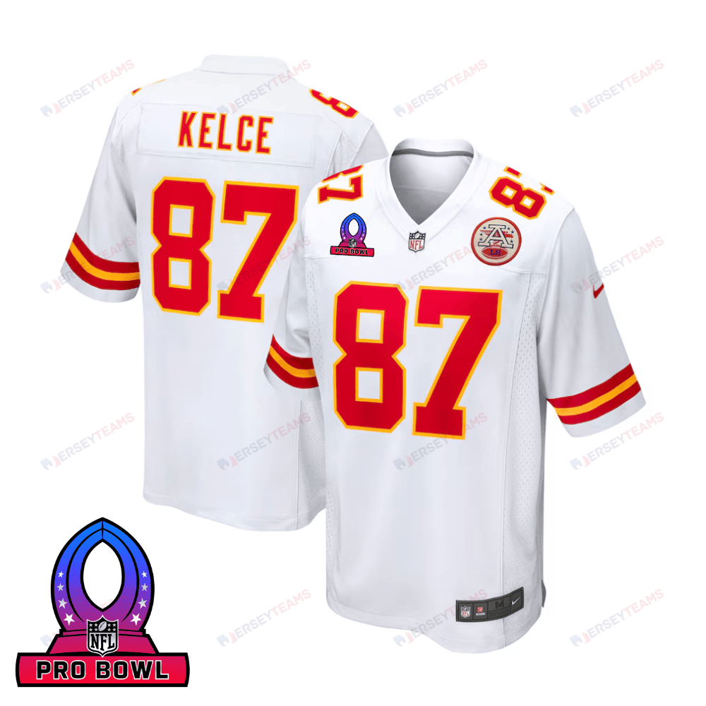 Travis Kelce 87 Kansas City Chiefs 2025 Pro Bowl Patch Game Men Jersey - White JS5483 nicesnker