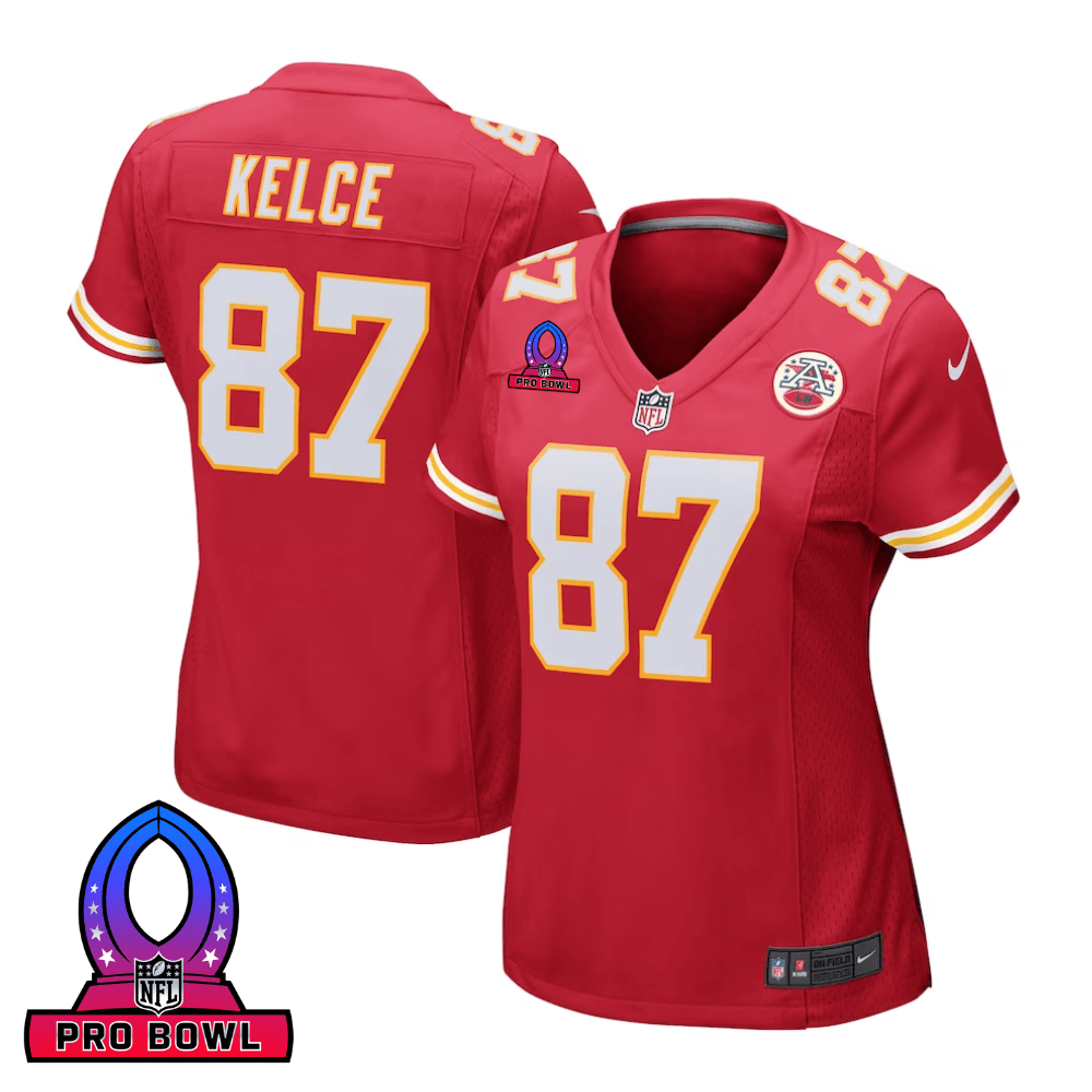 Travis Kelce 87 Kansas City Chiefs 2025 Pro Bowl Patch Women Game Jersey - Red JS7360 nicesnker