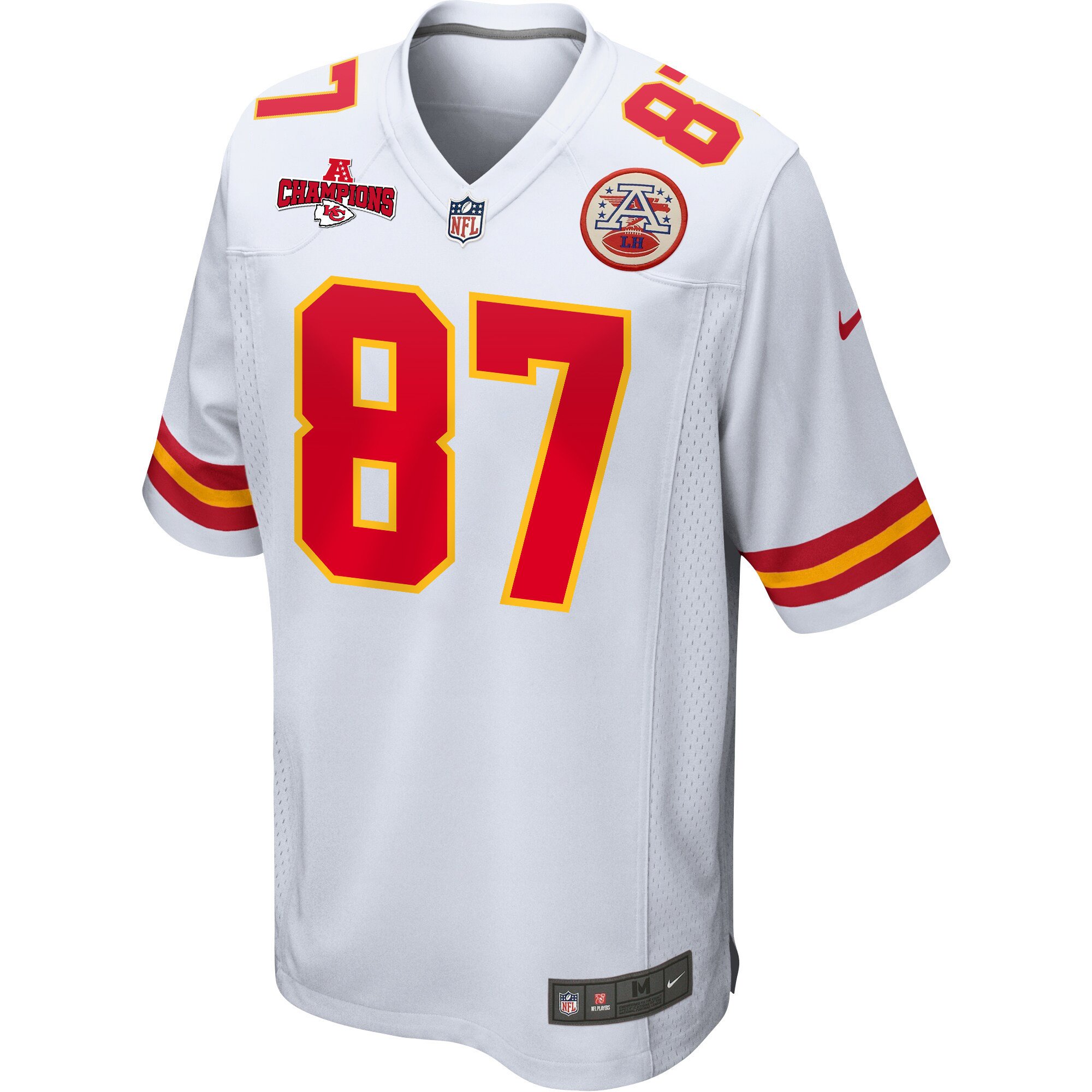 Alternative view of Travis Kelce 87 Kansas City Chiefs AFC Champions Patch Game Men Jersey - White JS3315 nicesnker