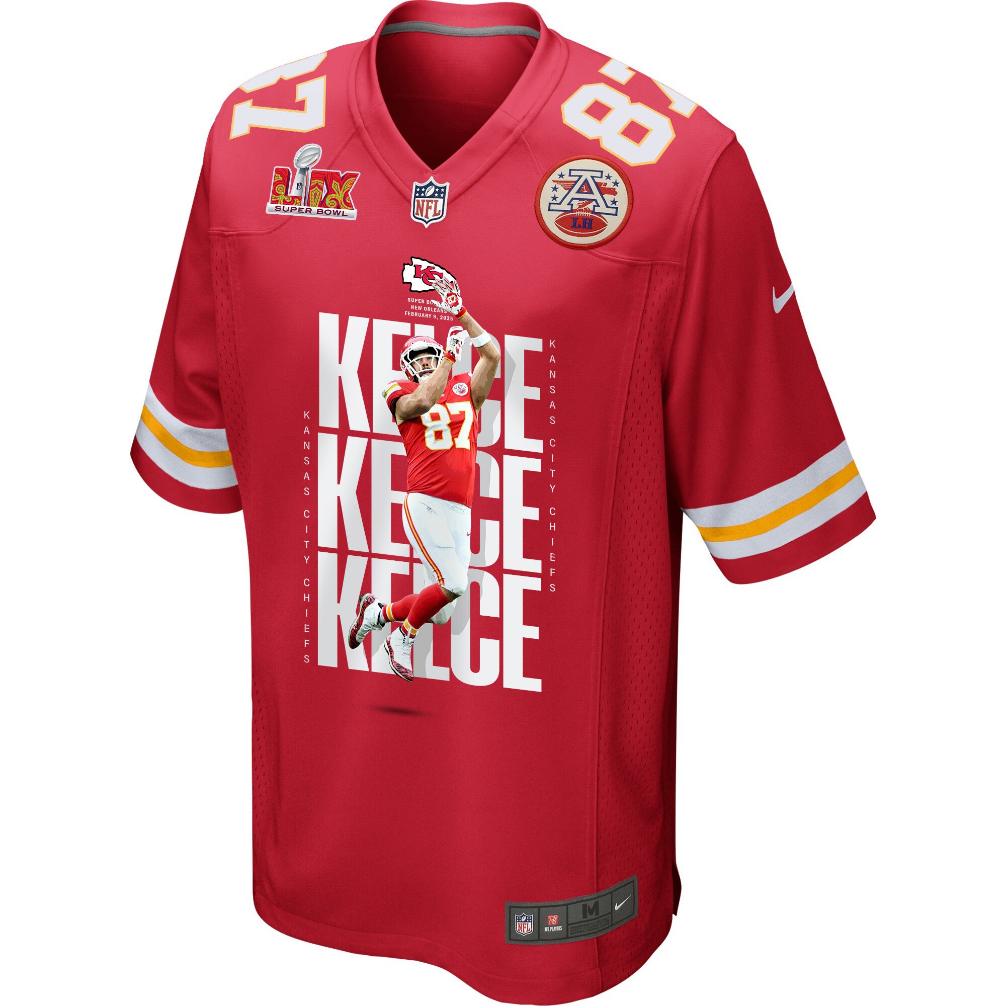 Alternative view of Travis Kelce 87 Kansas City Chiefs Oh Say Can You Kelce Game Men Jersey - Red JS3359 nicesnker