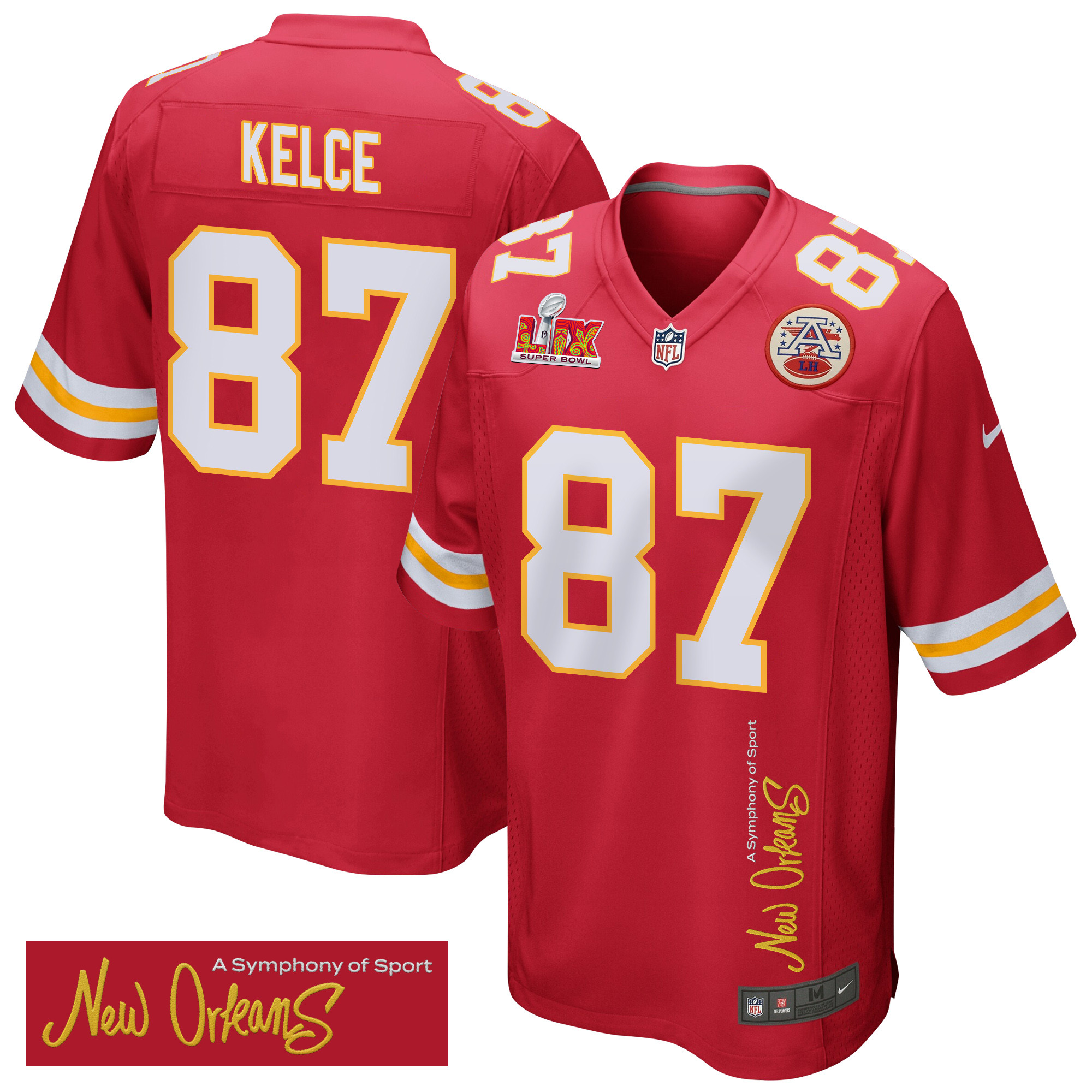 Travis Kelce 87 Kansas City Chiefs Super Bowl LIX 'New Orleans - A Symphony of Sport' EMBROIDERED Game Men Jersey - Red JS5084 nicesnker
