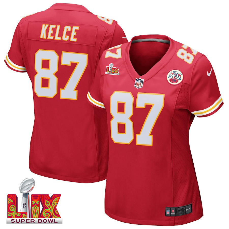 Travis Kelce #87 Kansas City Chiefs Super Bowl LIX Women's Jersey - Red JS6125 nicesnker