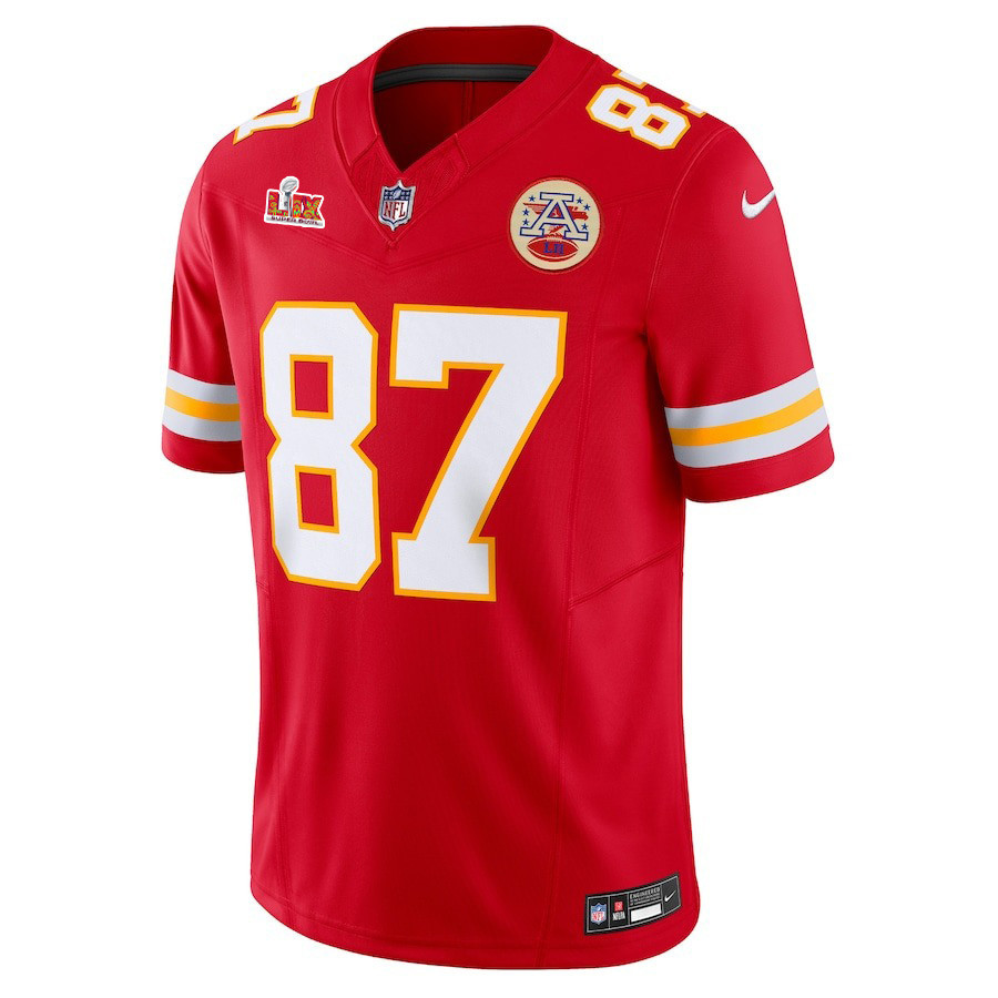 Alternative view of Travis Kelce #87 Kansas City Chiefs Super Bowl LIX YOUTH Jersey - Red JS1989 nicesnker