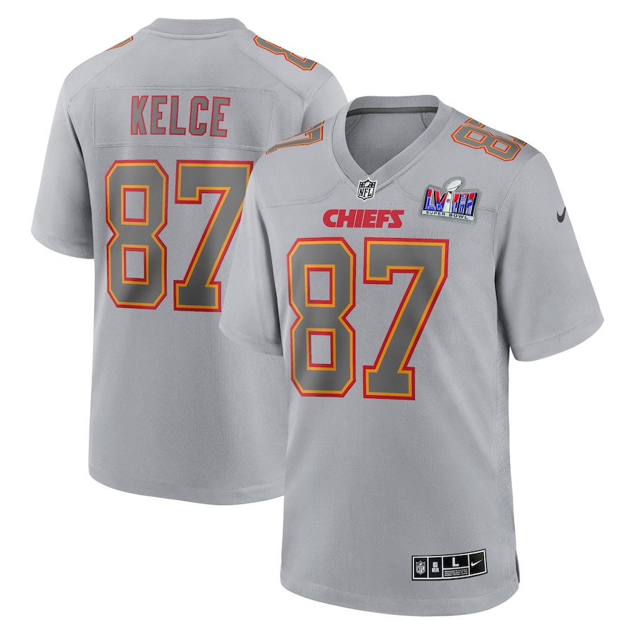 Travis Kelce 87 Kansas City Chiefs Super Bowl LVIII Atmosphere Fashion Game Men Jersey - Gray JS3582 nicesnker