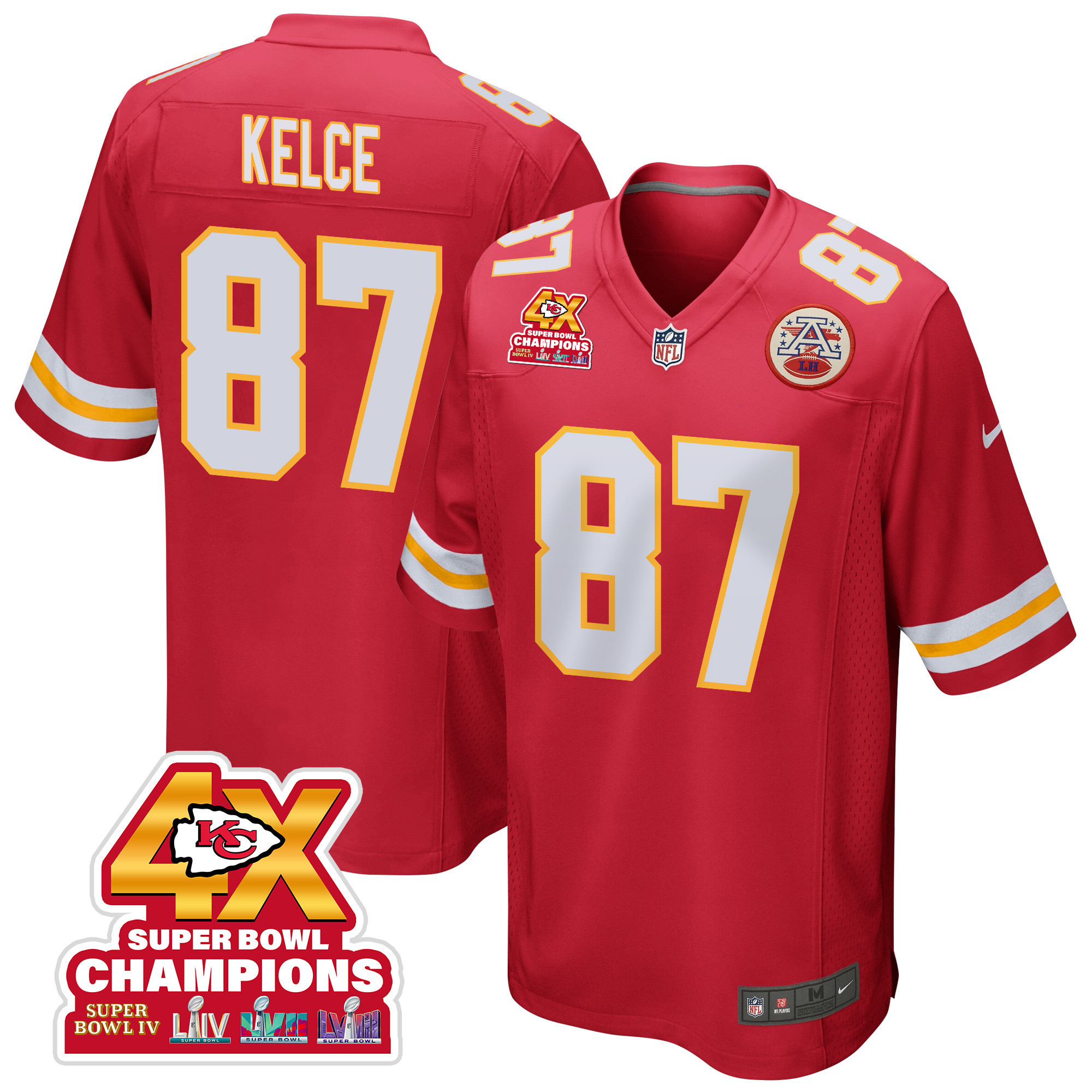 Travis Kelce 87 Kansas City Chiefs Super Bowl LVIII Champions 4X Game Men Jersey - Red JS6839 nicesnker