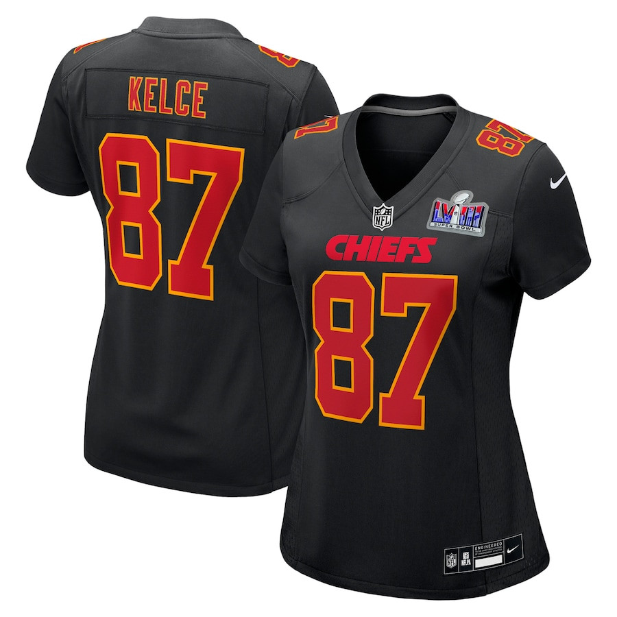 Travis Kelce 87 Kansas City Chiefs Super Bowl LVIII Fashion Game Women Jersey - Carbon Black JS7359 nicesnker