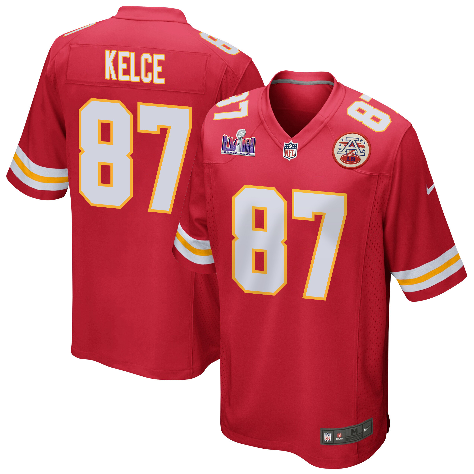 Travis Kelce 87 Kansas City Chiefs Super Bowl LVIII Patch Game Men Jersey - Red JS7934 nicesnker