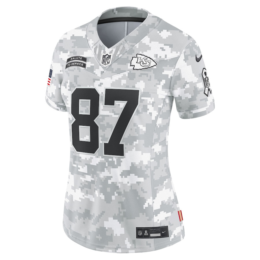 Alternative view of Travis Kelce 87 Kansas City Chiefs Women's 2024 Salute to Service Limited Jersey - Arctic Camo JS5477 nicesnker