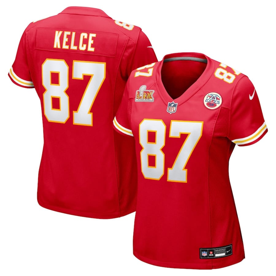 Travis Kelce 87 Kansas City Chiefs Women's Super Bowl LIX Game Jersey - Red JS9736 nicesnker