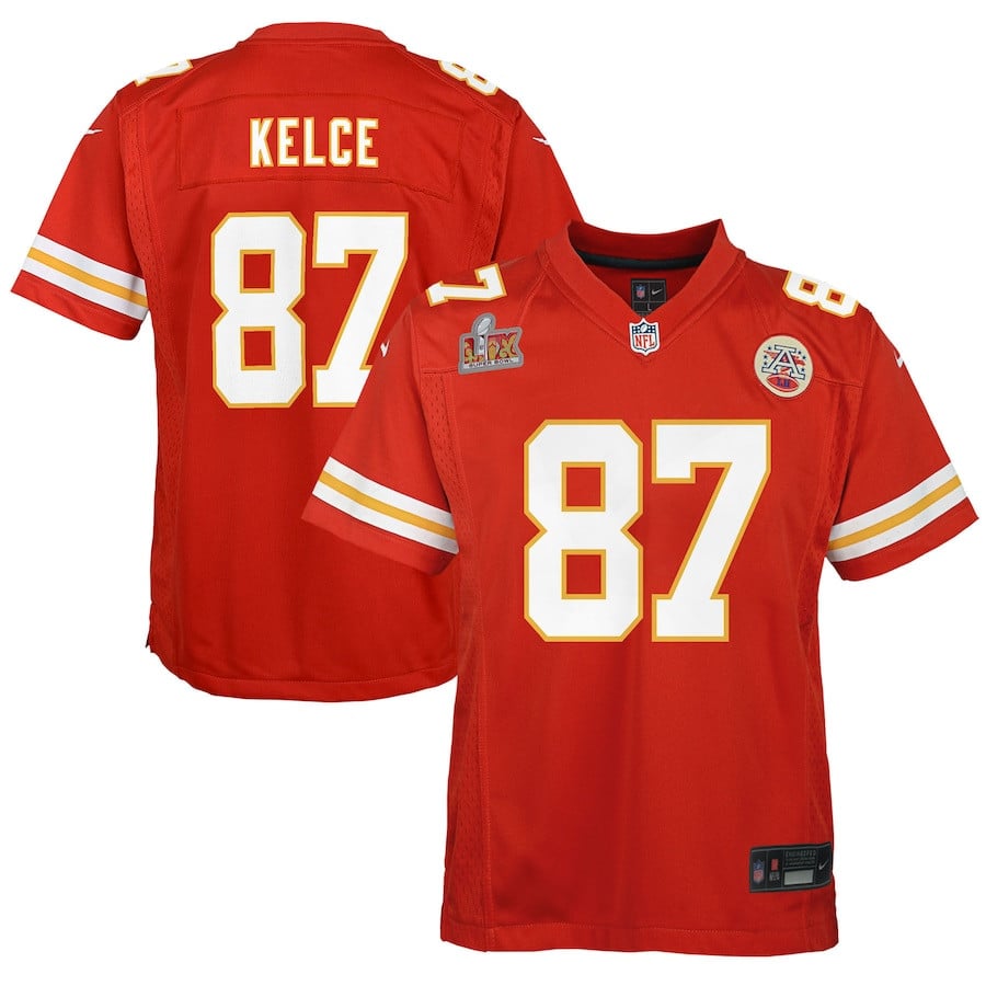 Travis Kelce 87 Kansas City Chiefs Youth Super Bowl LIX Game Player Jersey - Red JS9436 nicesnker