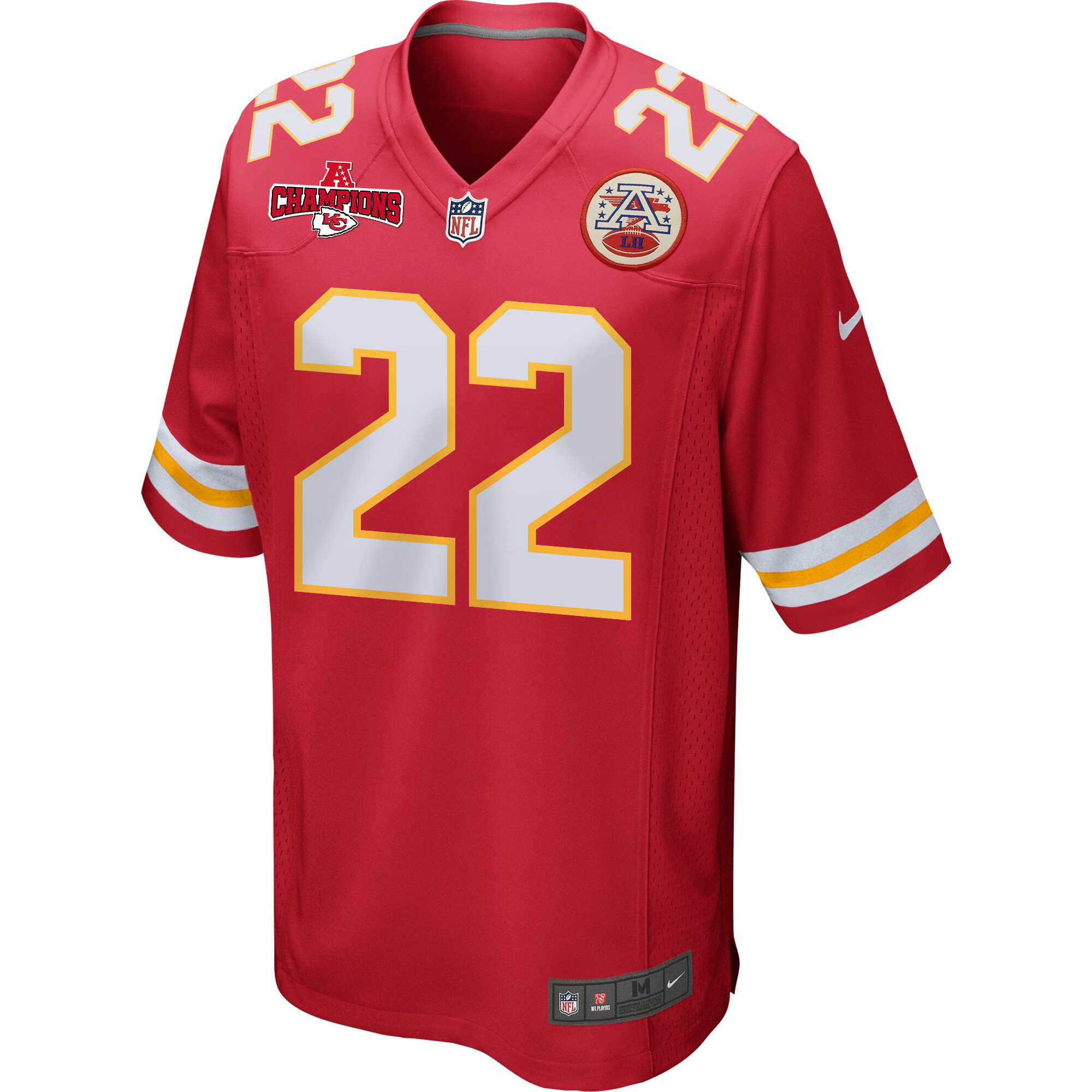 Alternative view of Trent McDuffie 22 Kansas City Chiefs AFC Champions Patch Game Men Jersey - Red JS6494 nicesnker