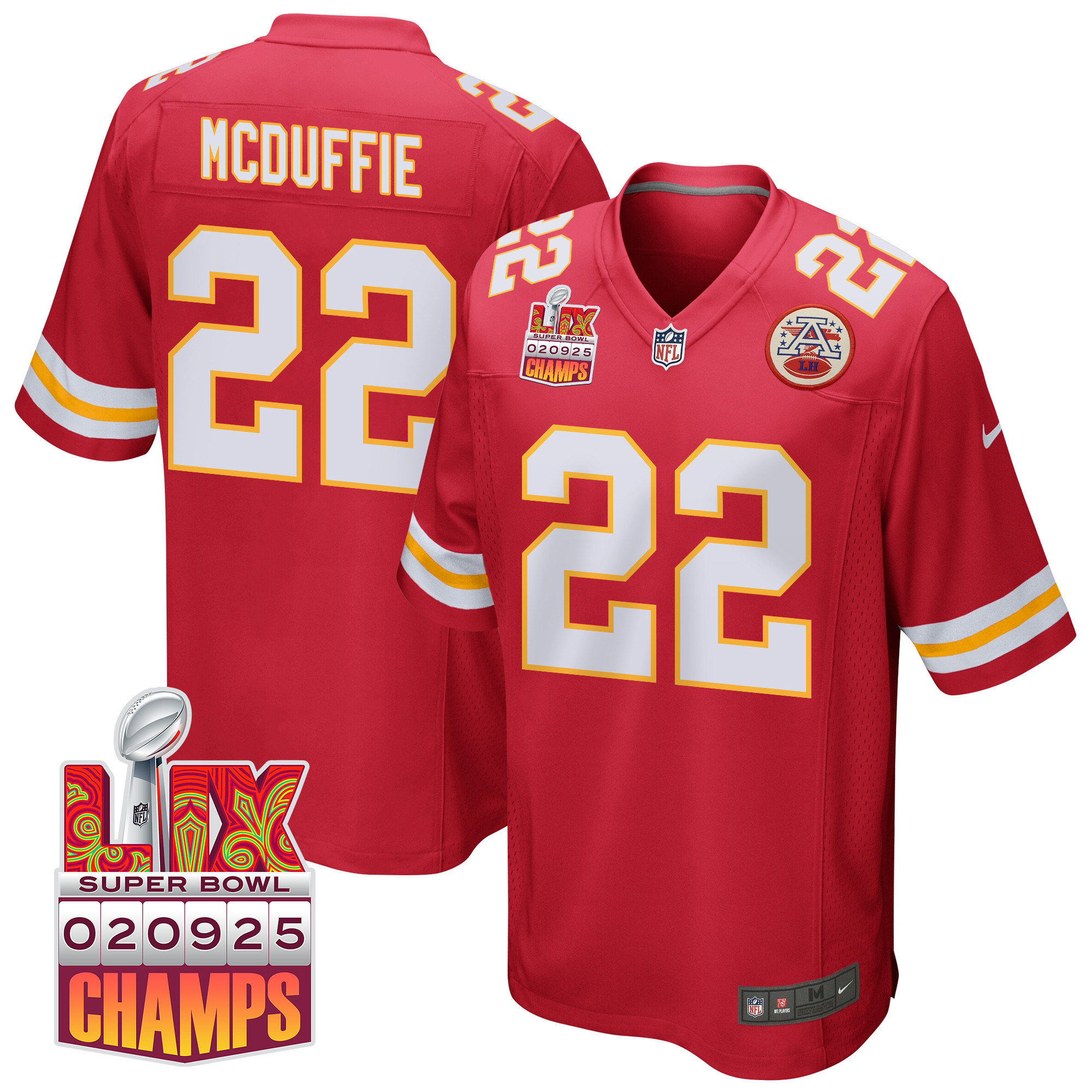 Trent McDuffie 22 Kansas City Chiefs Super Bowl LIX Champions Patch Game Men Jersey - Red JS5818 nicesnker