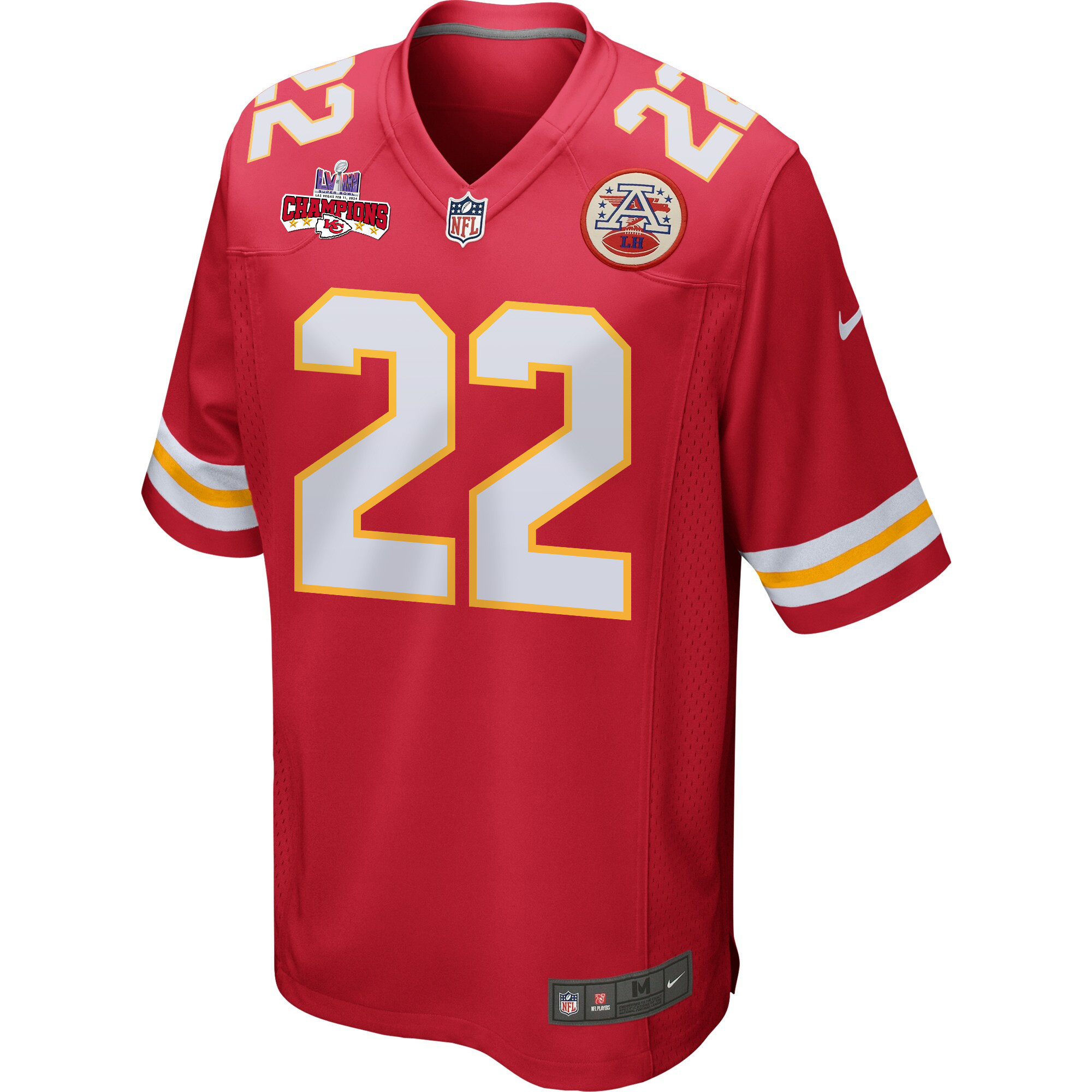 Alternative view of Trent McDuffie 22 Kansas City Chiefs Super Bowl LVIII Champions 4 Stars Patch Game Men Jersey - Red JS2917 nicesnker