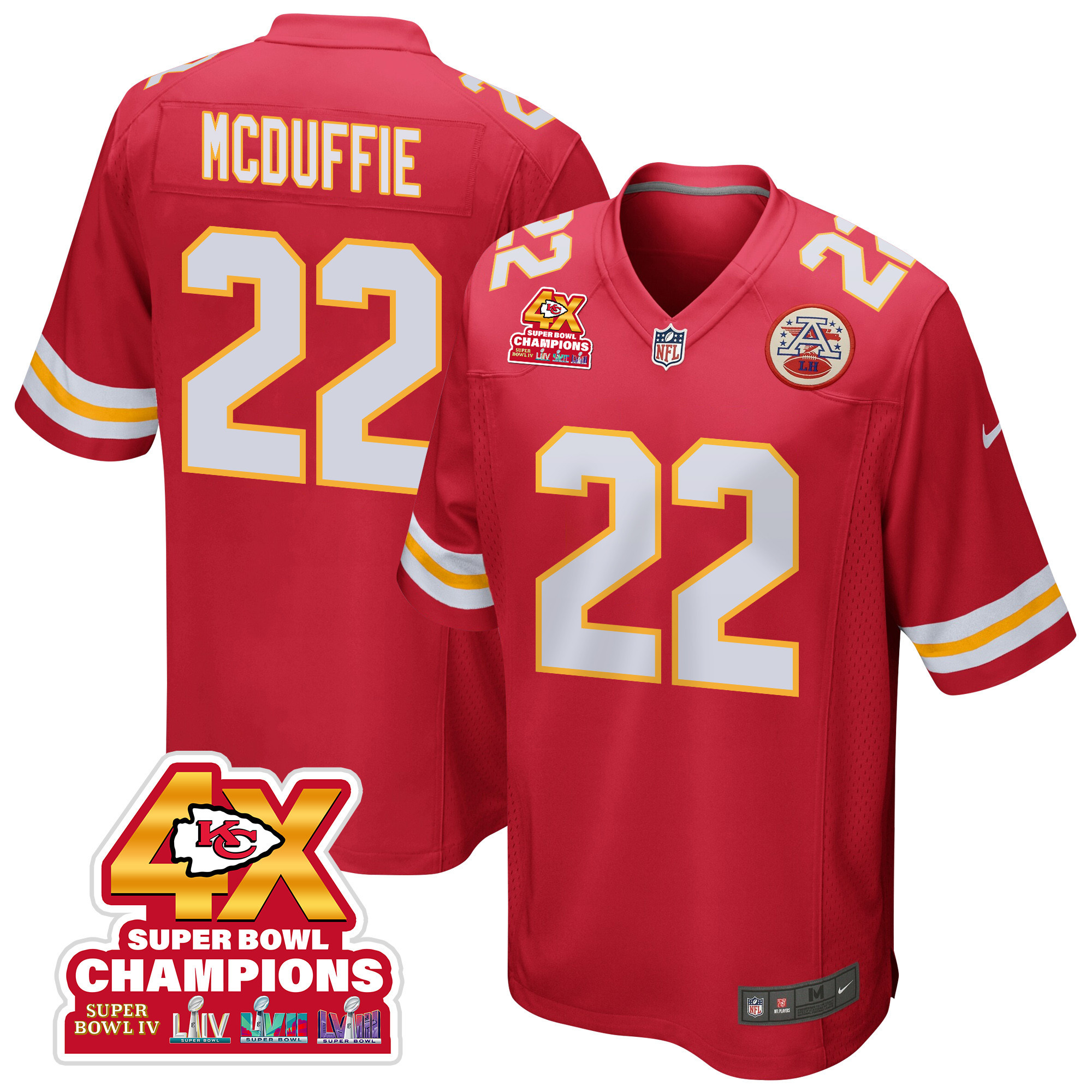 Trent McDuffie 22 Kansas City Chiefs Super Bowl LVIII Champions 4X Game Men Jersey - Red JS2180 nicesnker