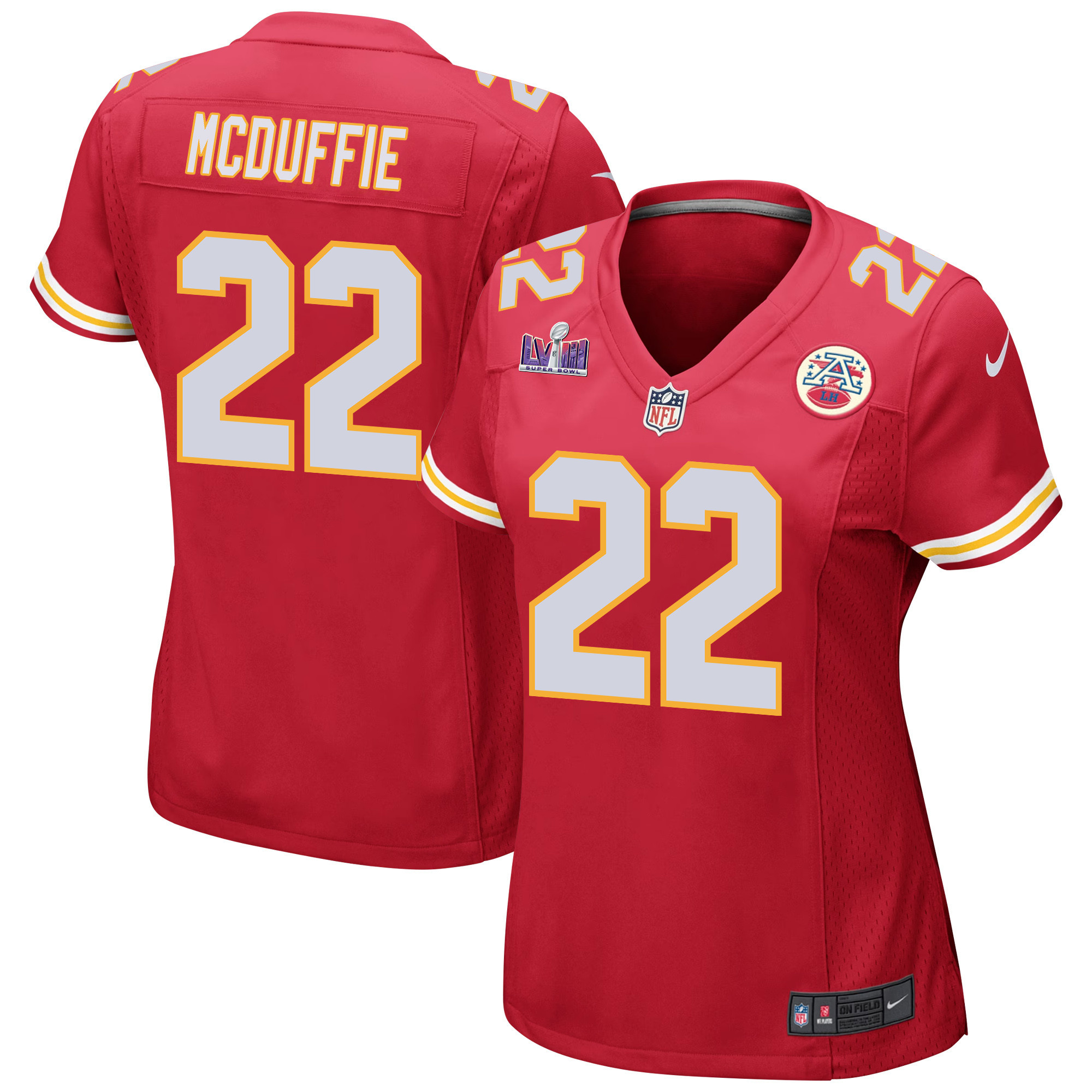 Trent McDuffie 22 Kansas City Chiefs Super Bowl LVIII Patch Game Women Jersey - Red JS1152 nicesnker