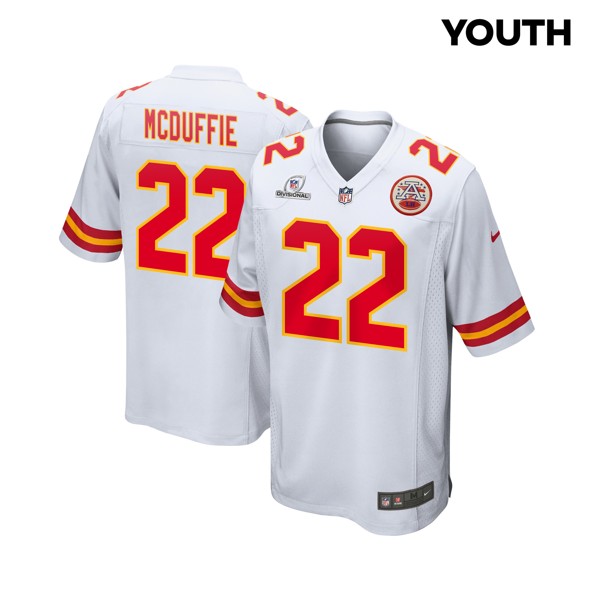 Trent McDuffie 22 Kansas City Chiefs Super Bowl LVIII Patch Game YOUTH Jersey - White JS1312 nicesnker