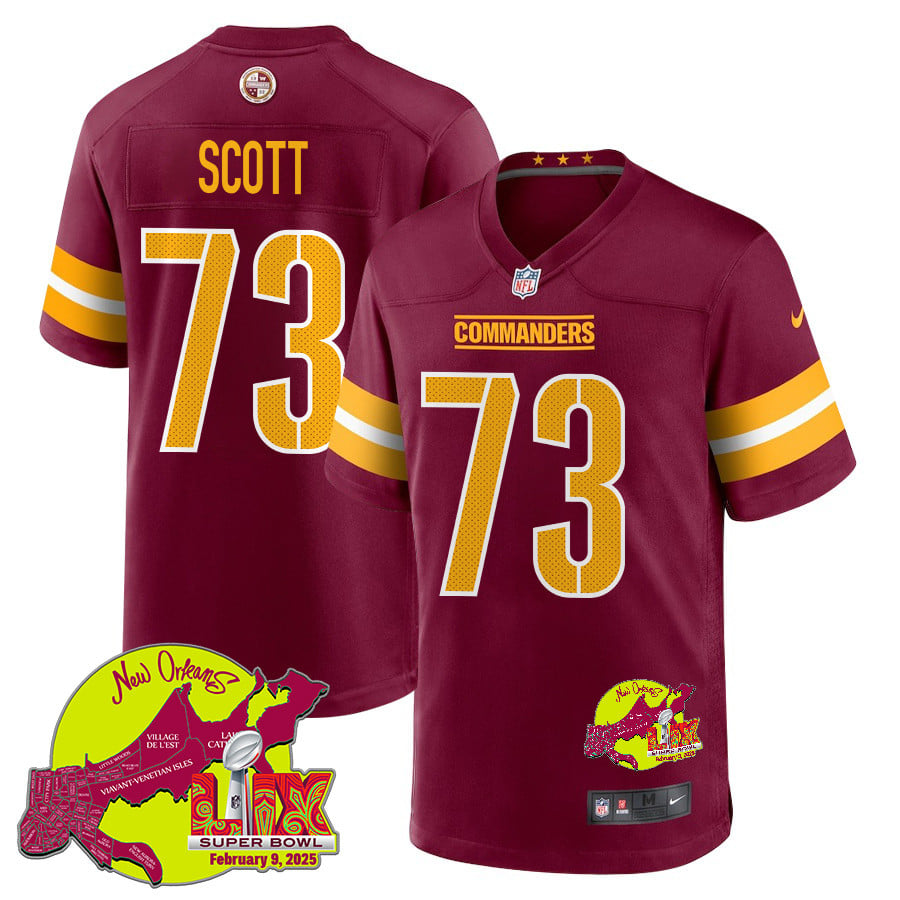 Trent Scott 73 Washington Commanders Super Bowl LIX New Orleans Patch Game Men Jersey - Burgundy JS6795 nicesnker