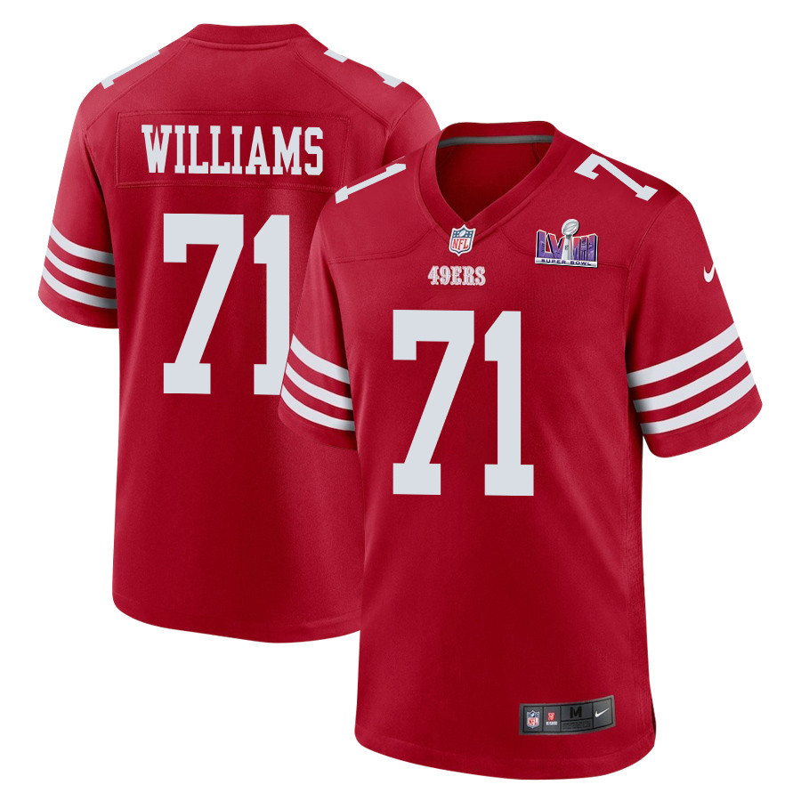 Trent Williams 71 San Francisco 49ers Super Bowl LVIII Patch Game Men Jersey - Scarlet JS1191 nicesnker
